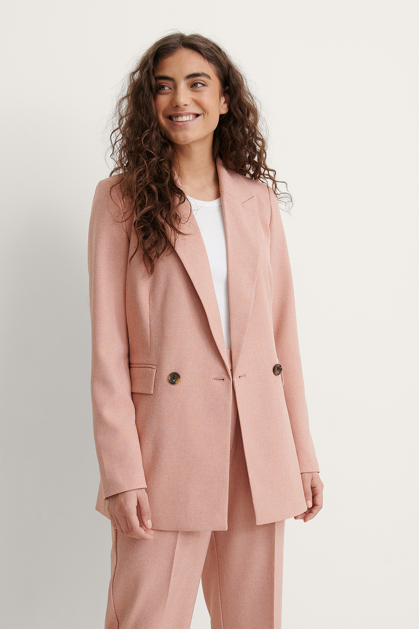 double breasted pink blazer