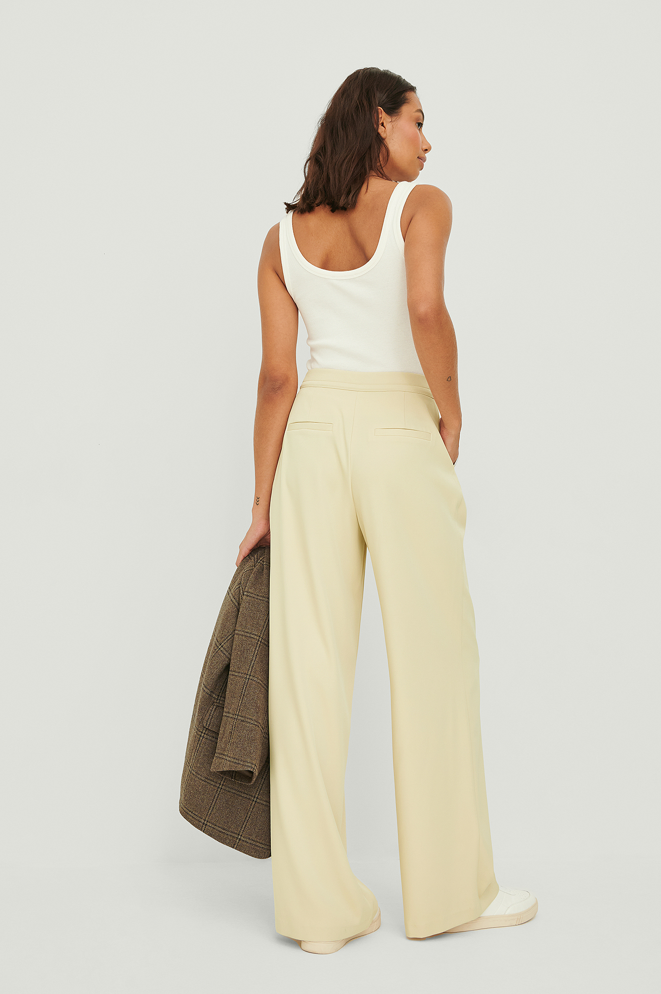 Sand Recycled Drawstring Detailed Wide Leg Suit Pants
