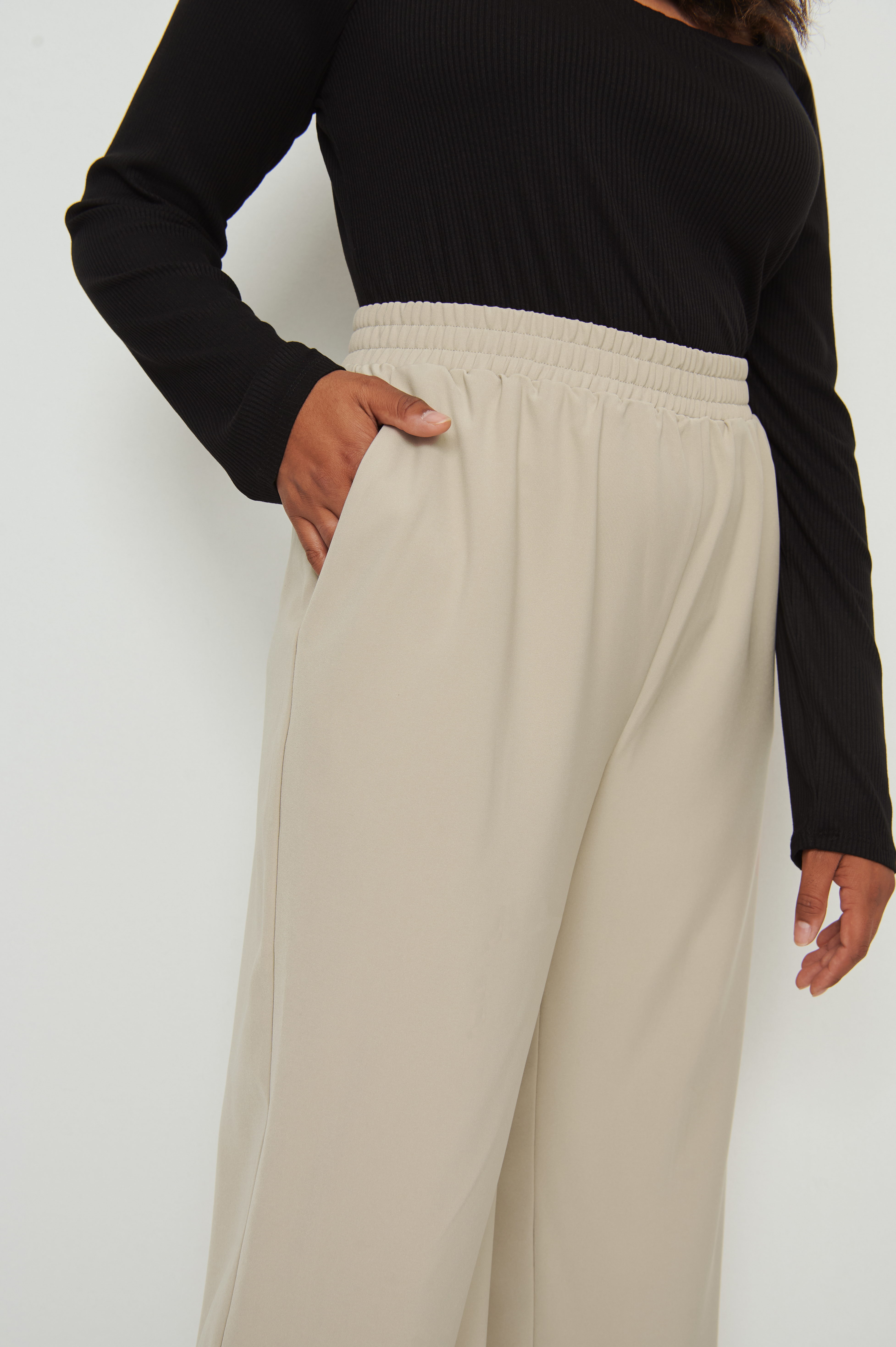 Elastic Waist Pants Beige | na-kd.com