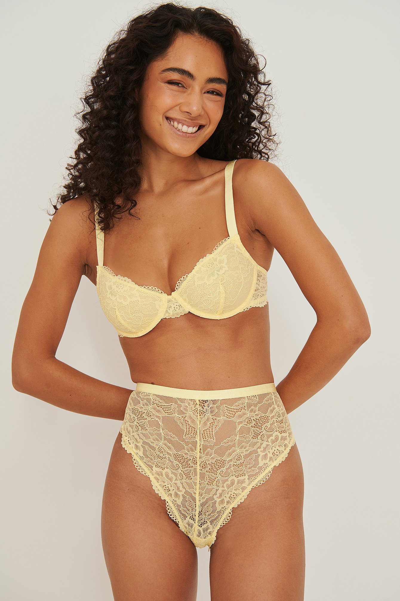 Pale Banana Recycled High Rise Wide Lace Brief