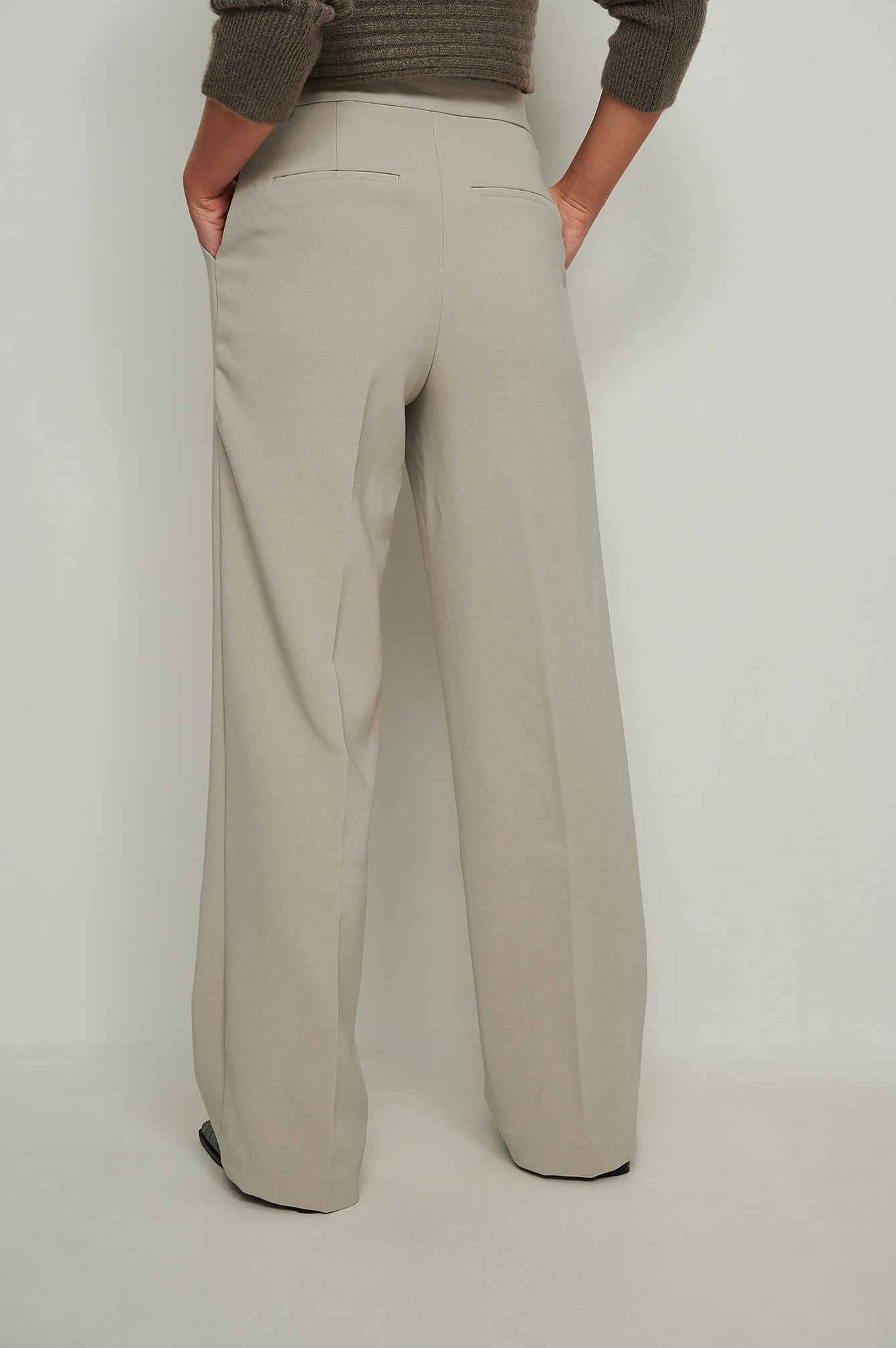 High Waist Deep Pleated Suit Pants Beige