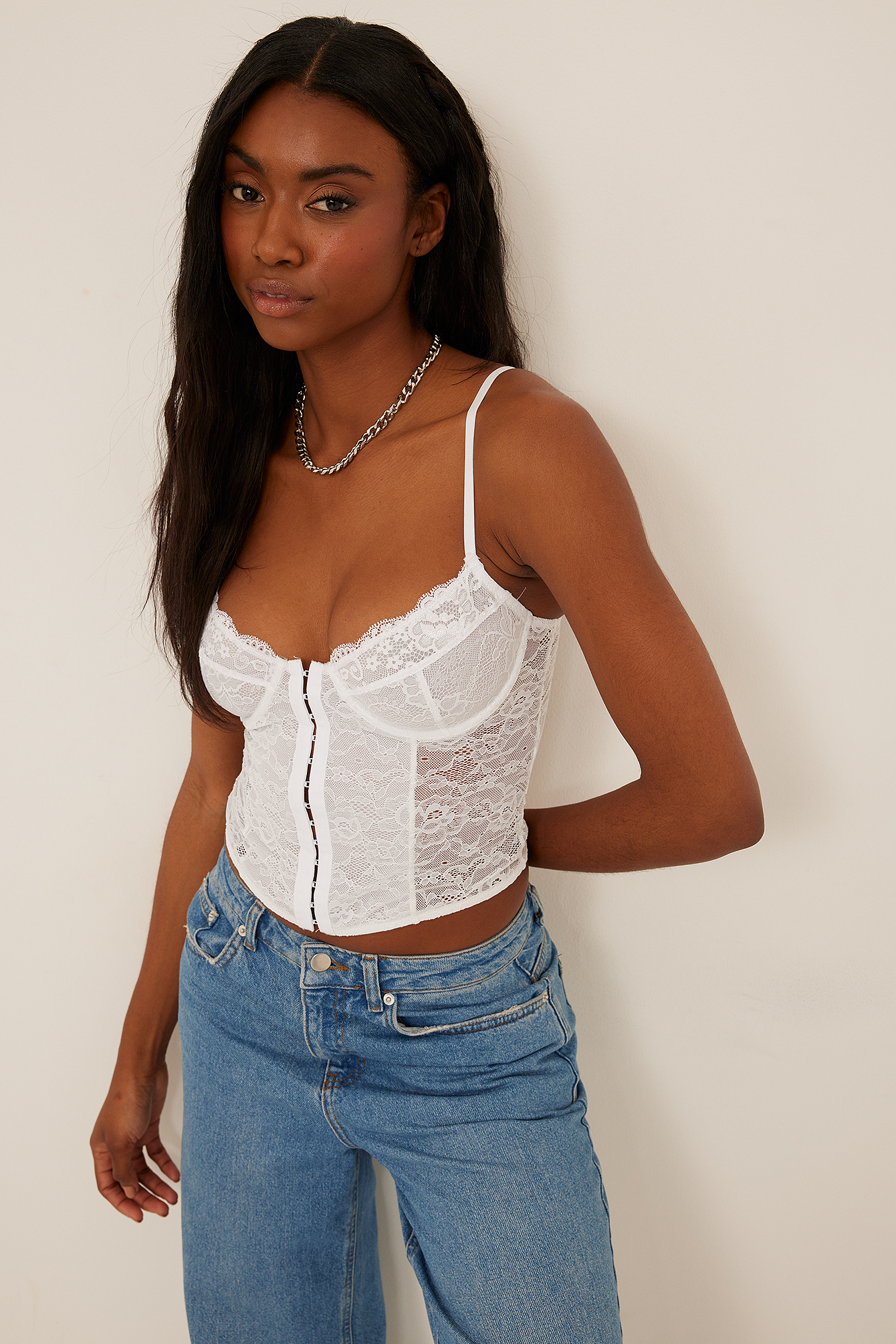 Lace Cup Corset Blanco