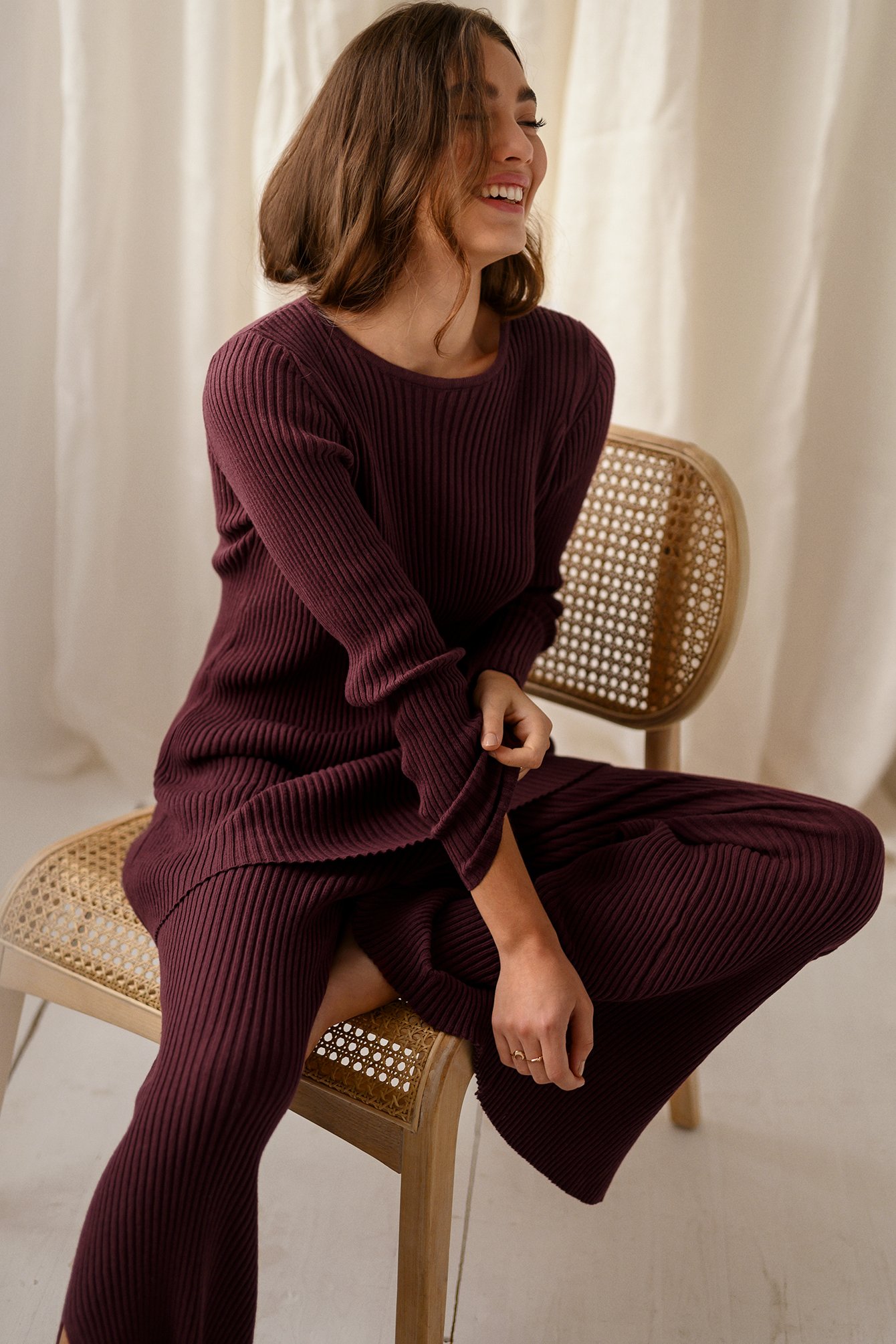 Burgundy NA-KD Recycled Longline Ribbed Sweater