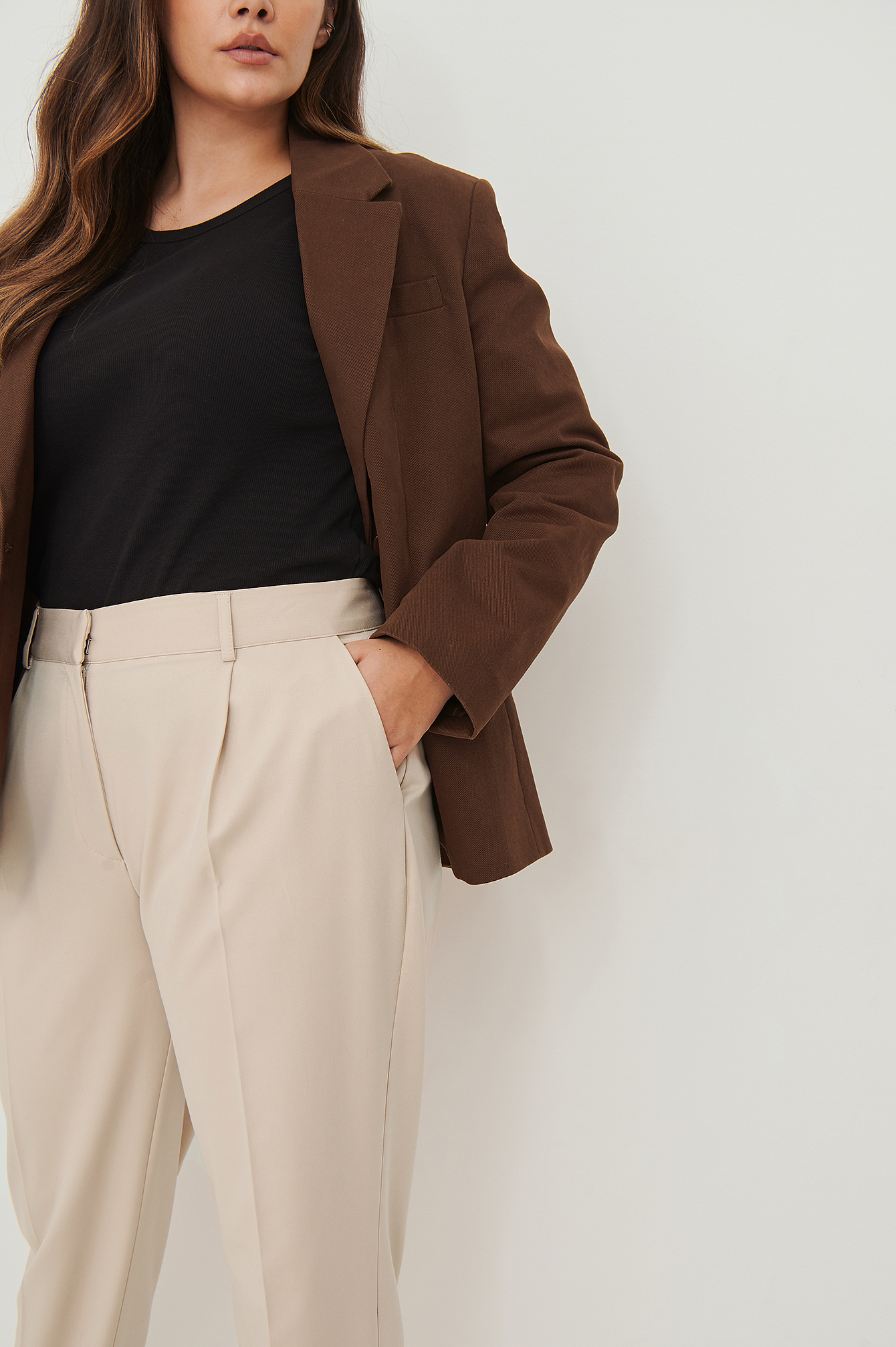Beige Recycled Mid Rise Suit Pants