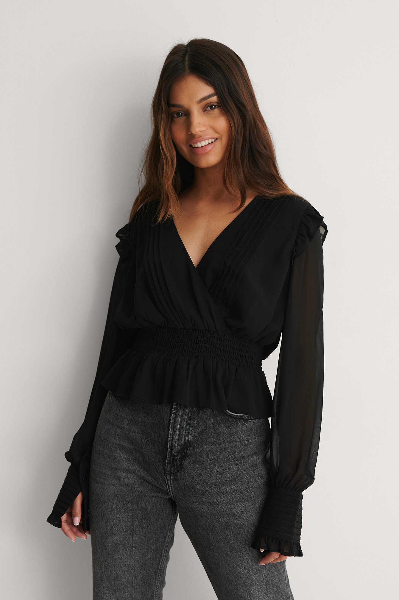 Black Recycled Pintucked Blouse