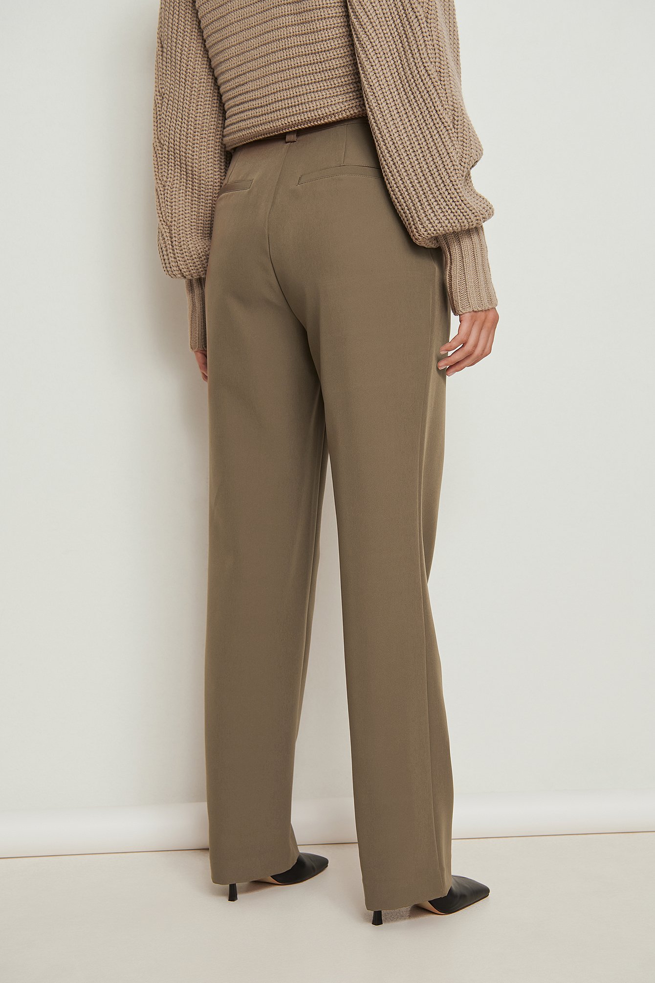 Brown Recycled Pleated Straight Leg Suit Pants