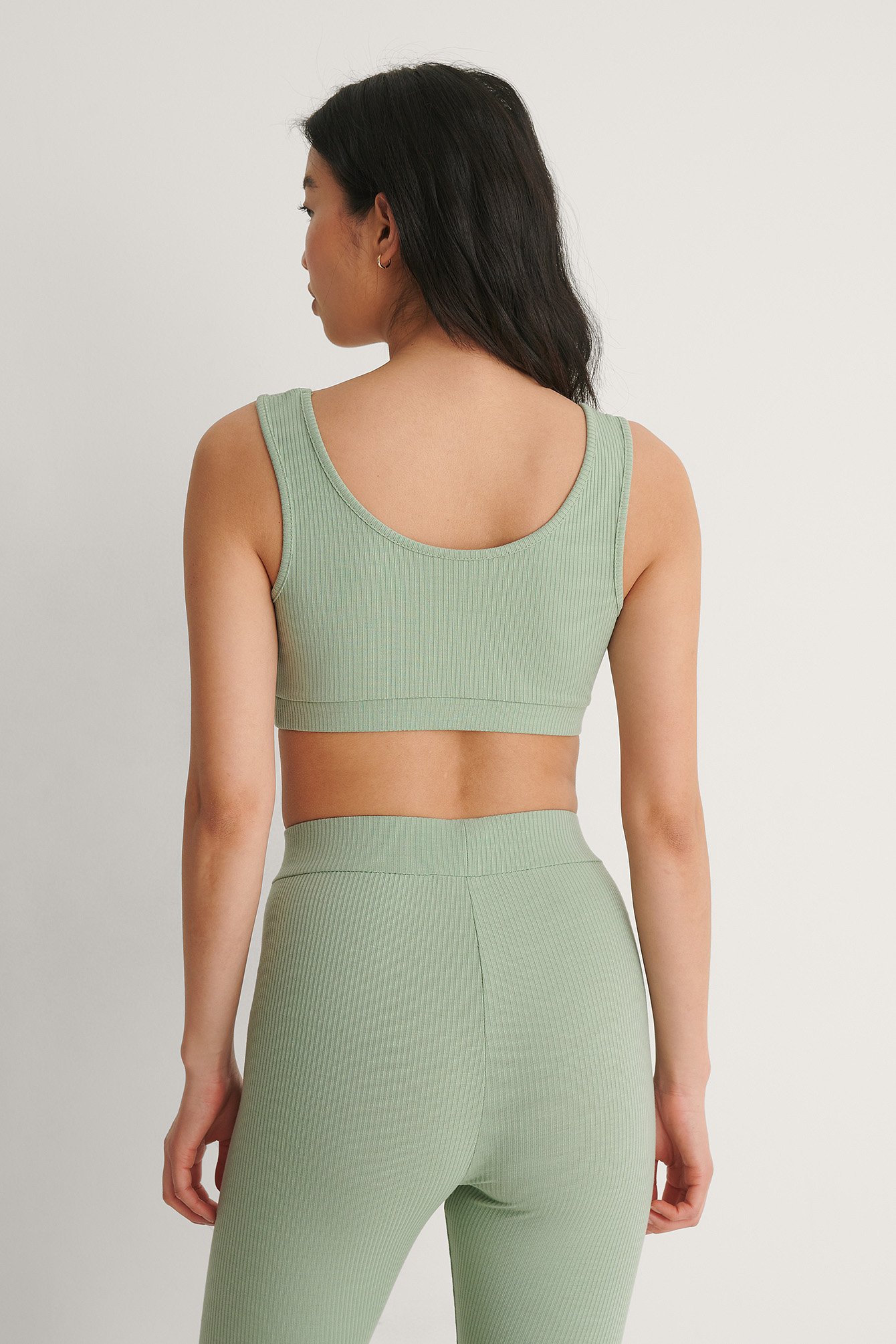 Dusty Green Ribbed Cropped Top