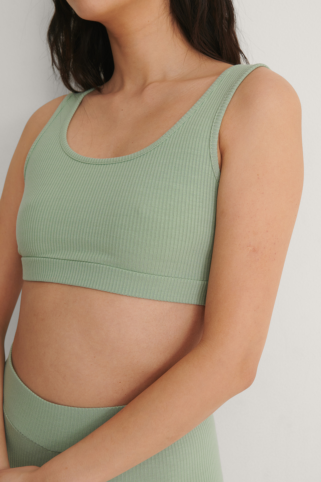 Dusty Green Ribbed Cropped Top