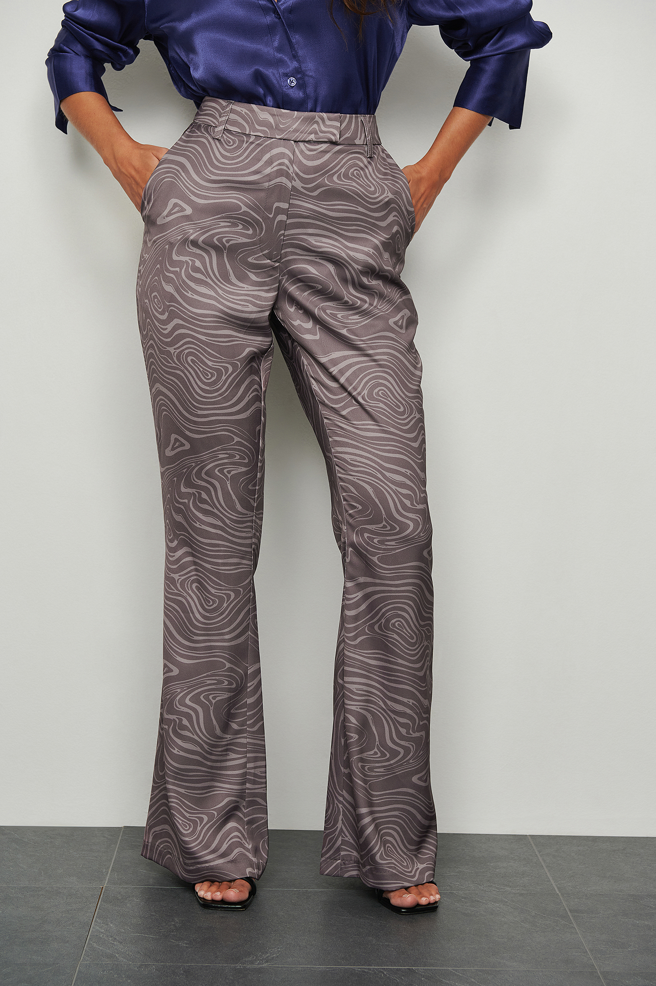Recycled Satin Flared Suit Pants Grey 