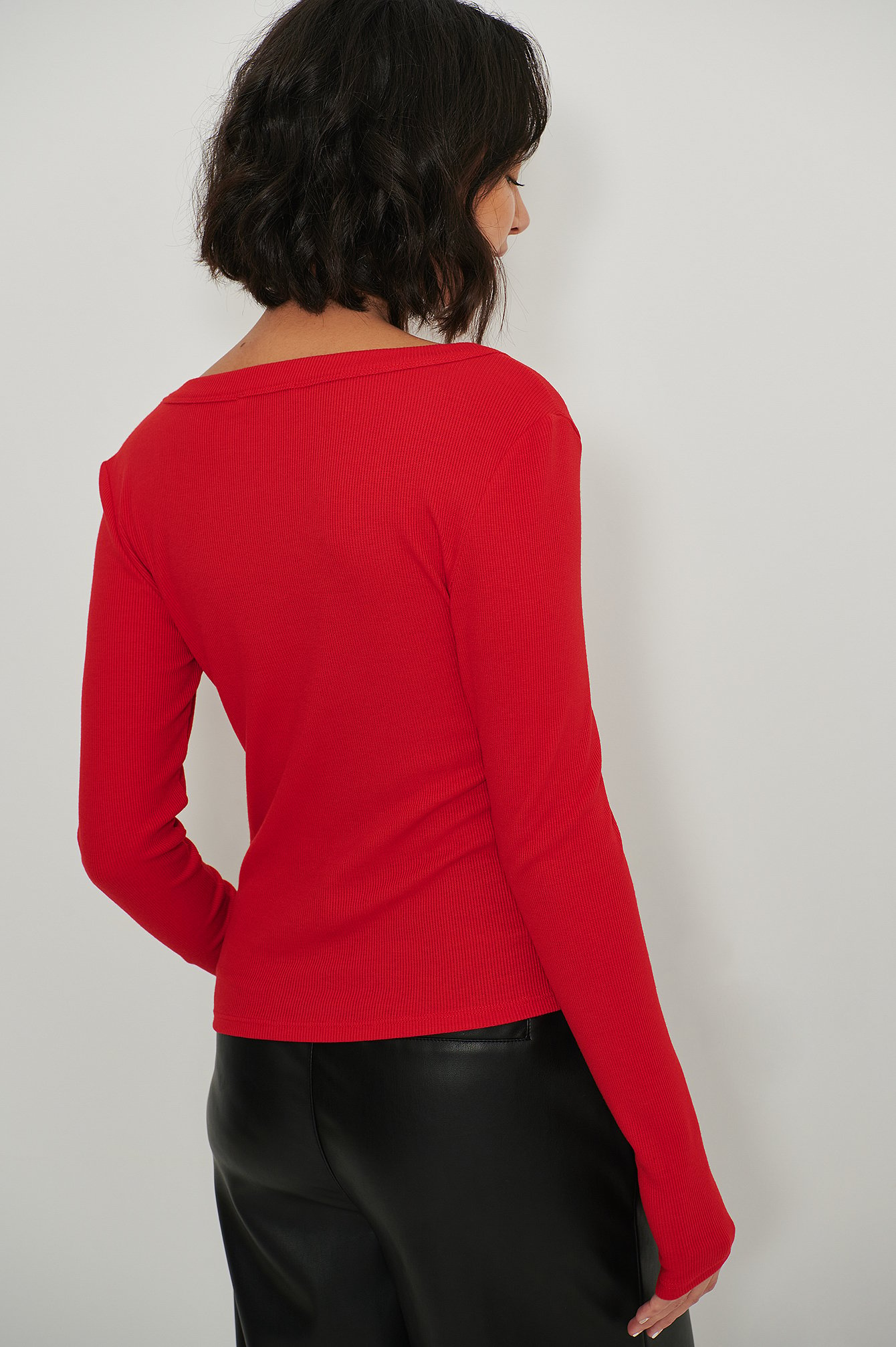 Red Scoop Neck Ribbed Top