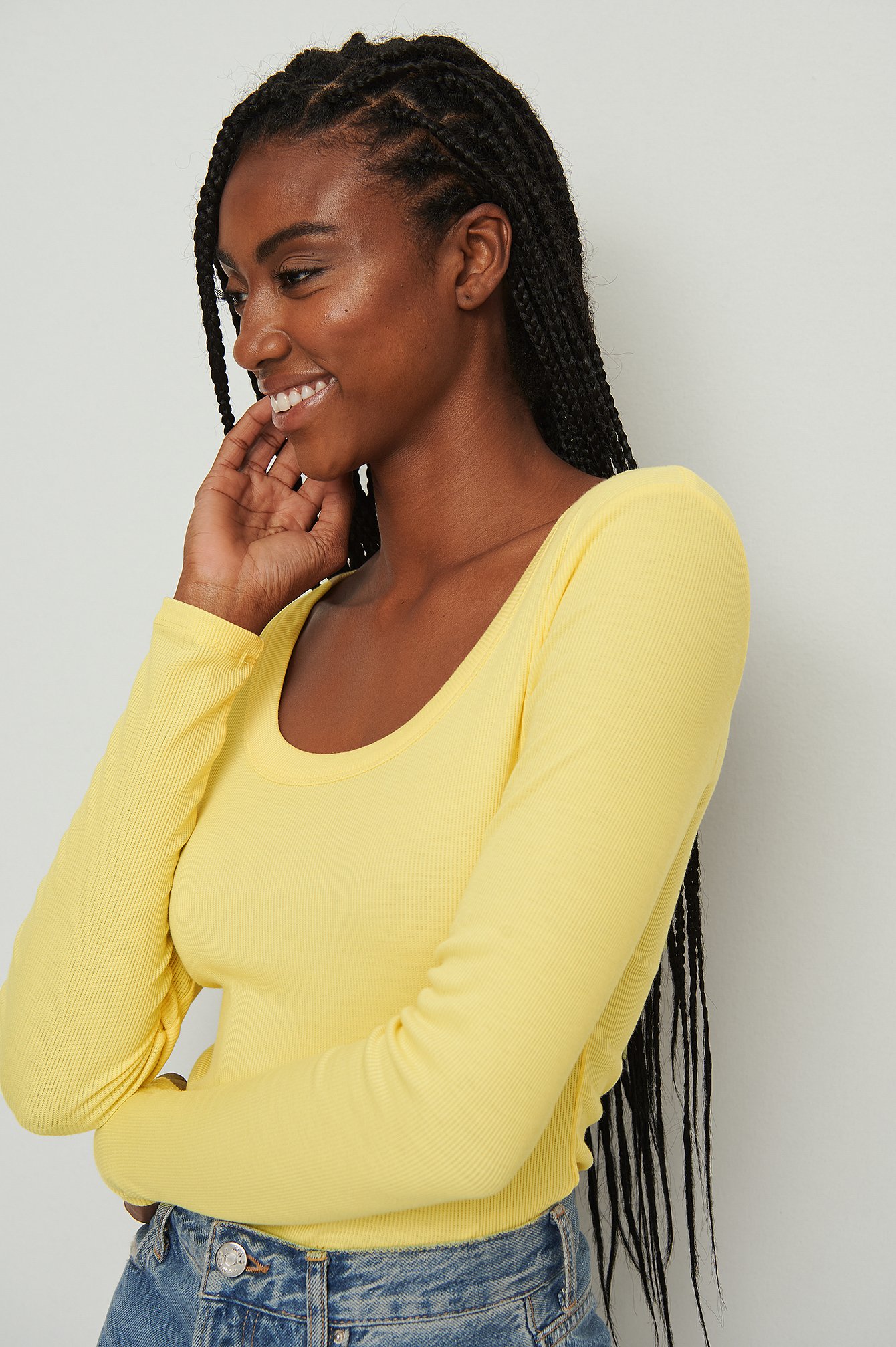 Yellow Scoop Neck Ribbed Top