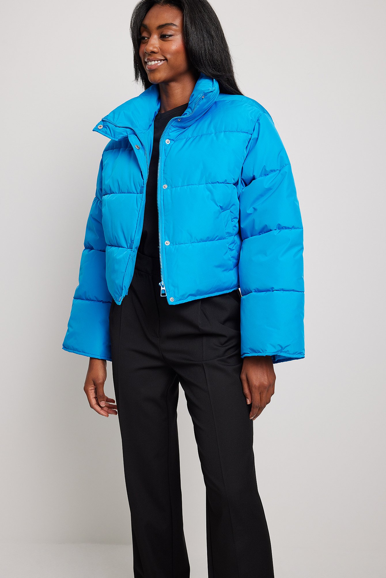 Recycled Short Padded Button Jacket Blue | NA-KD
