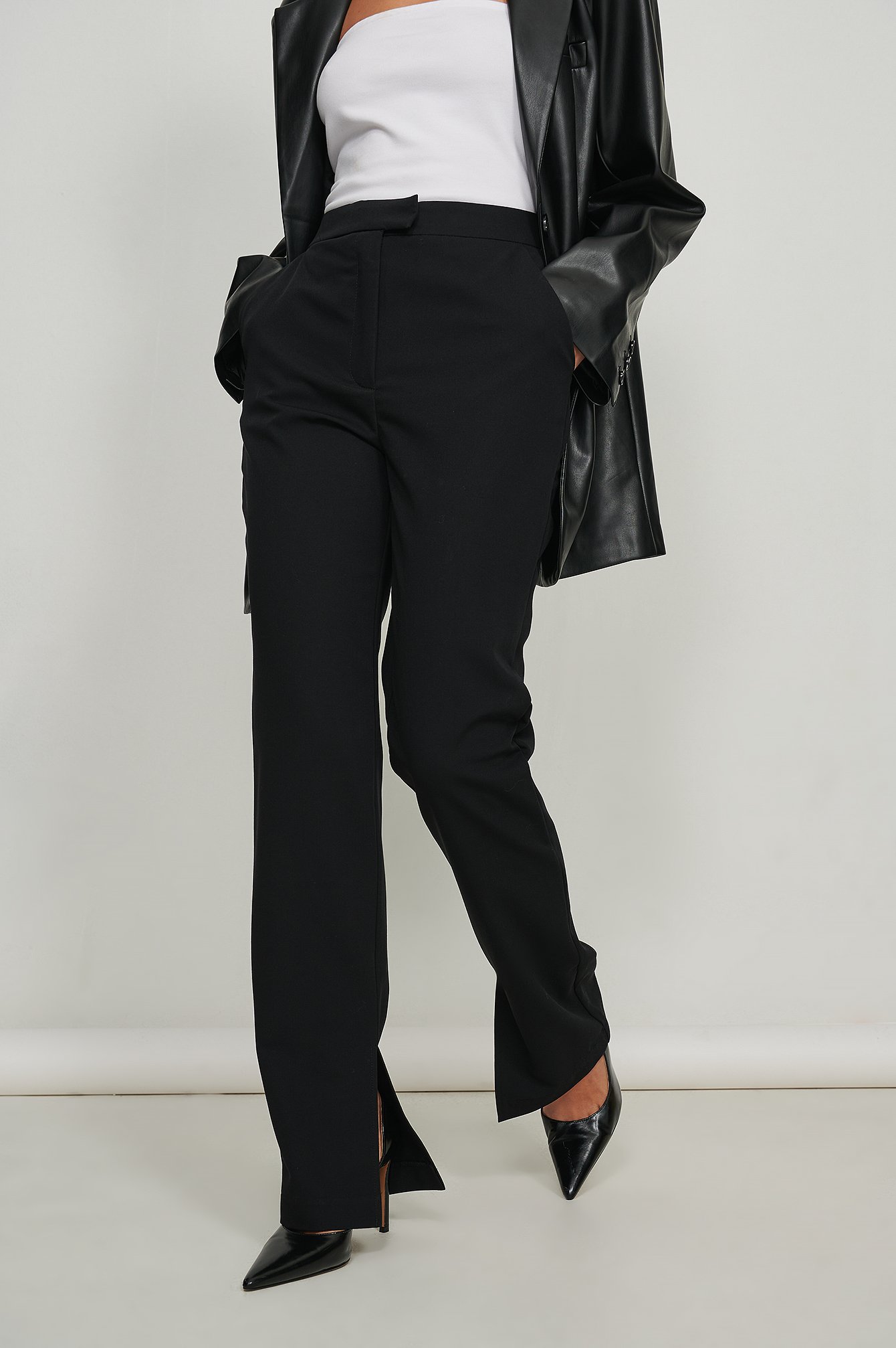 Black Recycled Side Slit Suit Pants