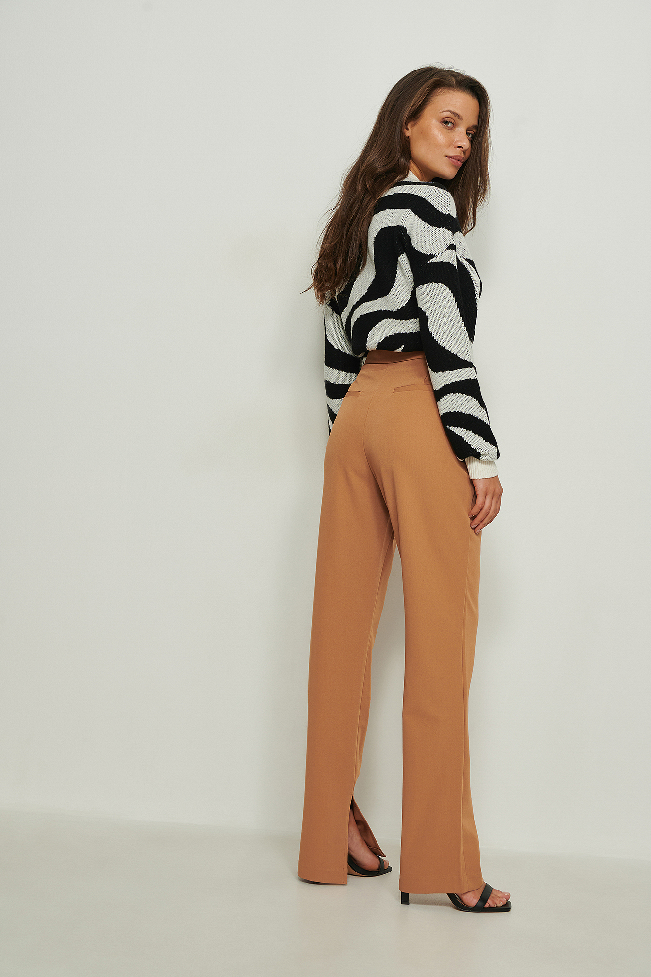 Recycled Side Slit Suit Pants Brown 