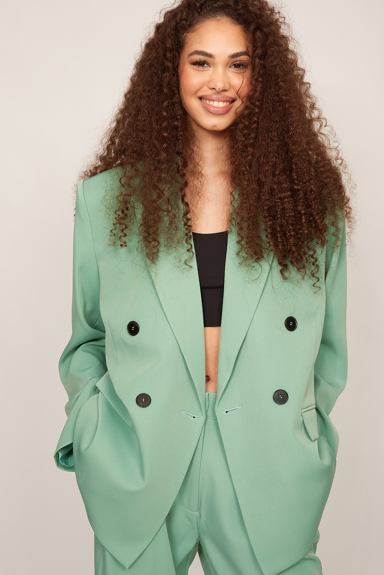NA-KD Classic Soft Oversized Double Breasted Blazer - Green