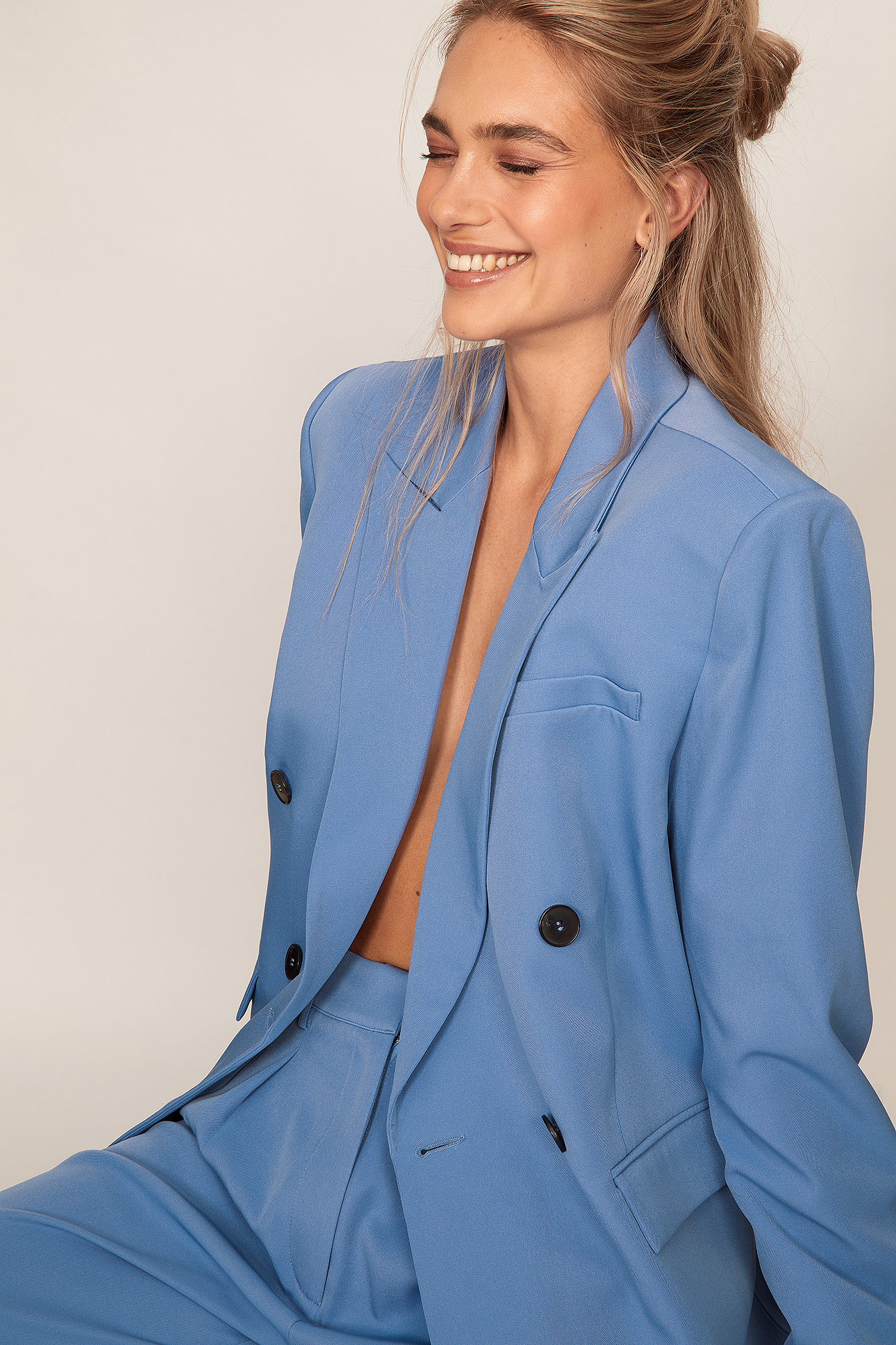 NA-KD Classic Soft Oversized Double Breasted Blazer - Blue