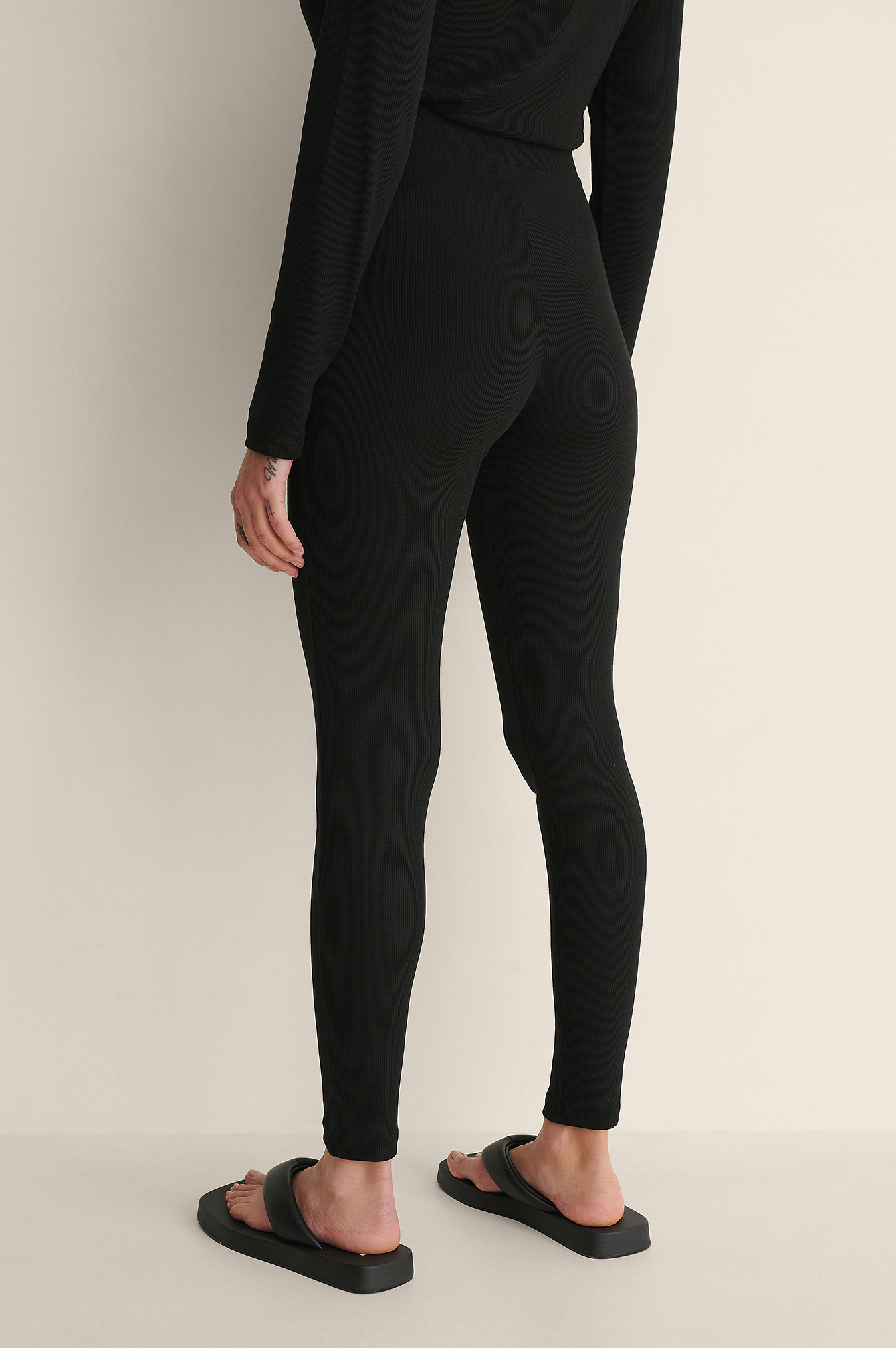 Soft Ribbed High Waist Tights Black 