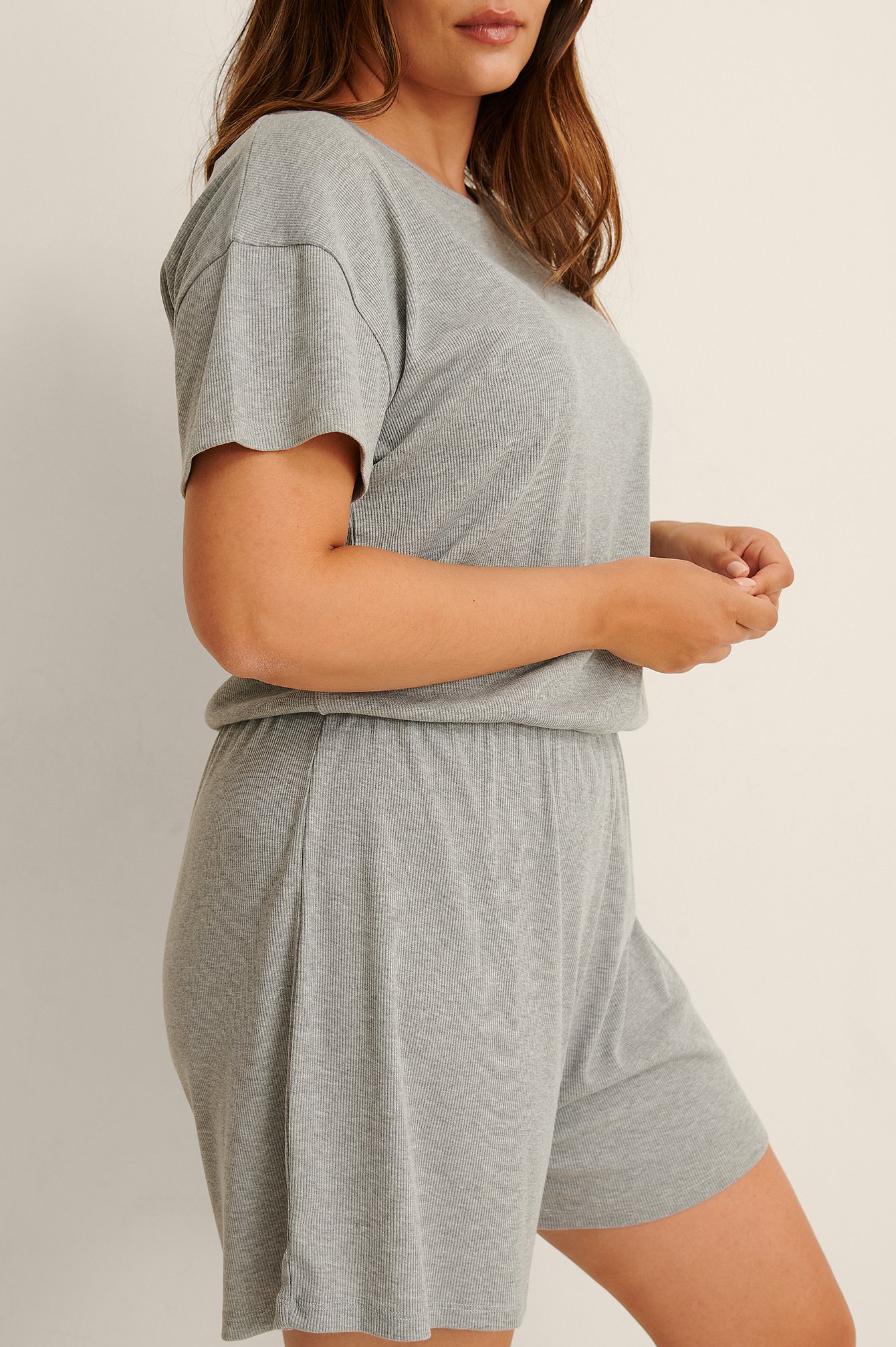 Grey Melange Recycled Soft Ribbed Playsuit Pyjamas