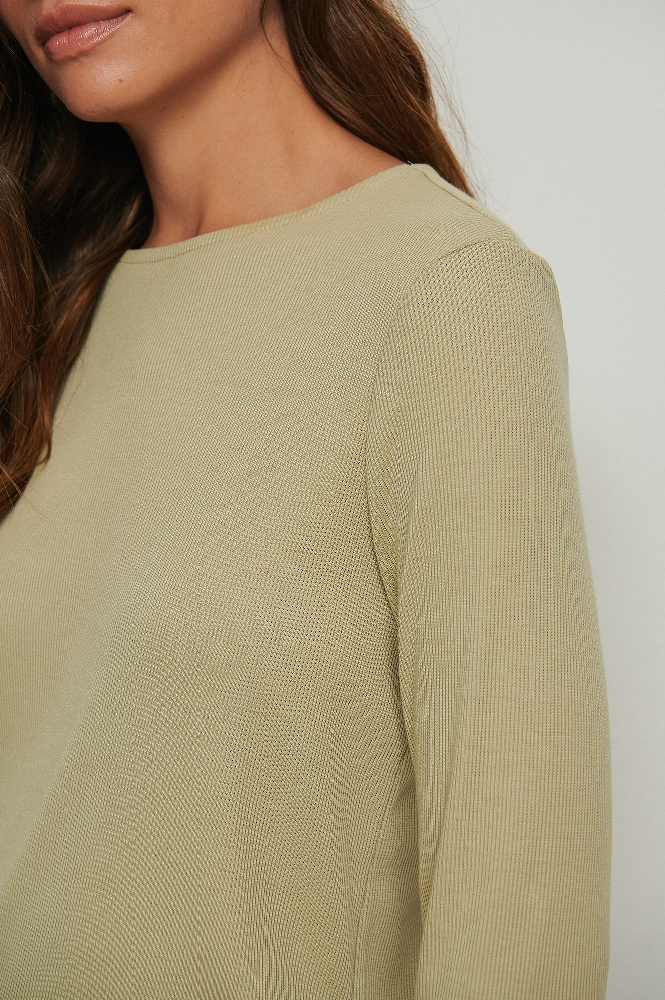 Olive Green Soft Ribbed Round Neck Top