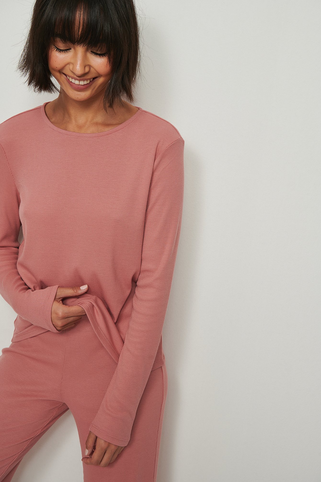 Dusty Pink Soft Ribbed Round Neck Top