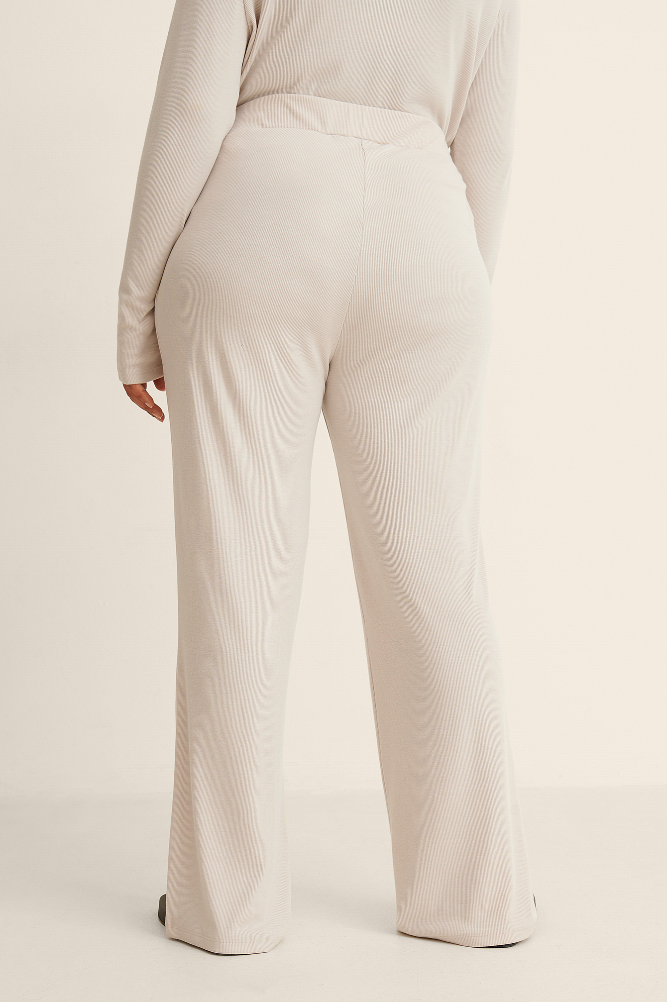 Soft Ribbed Wide Leg Pants Beige | na 