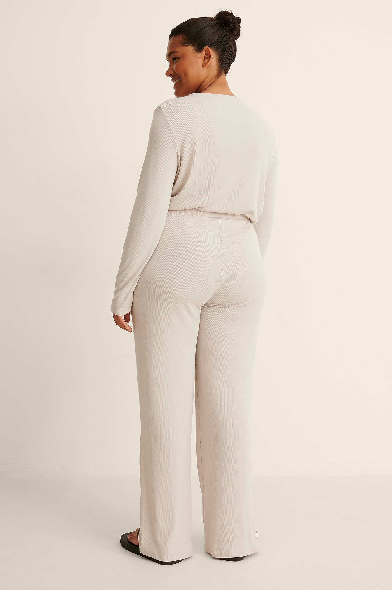 Soft Ribbed Wide Leg Pants Green | na 