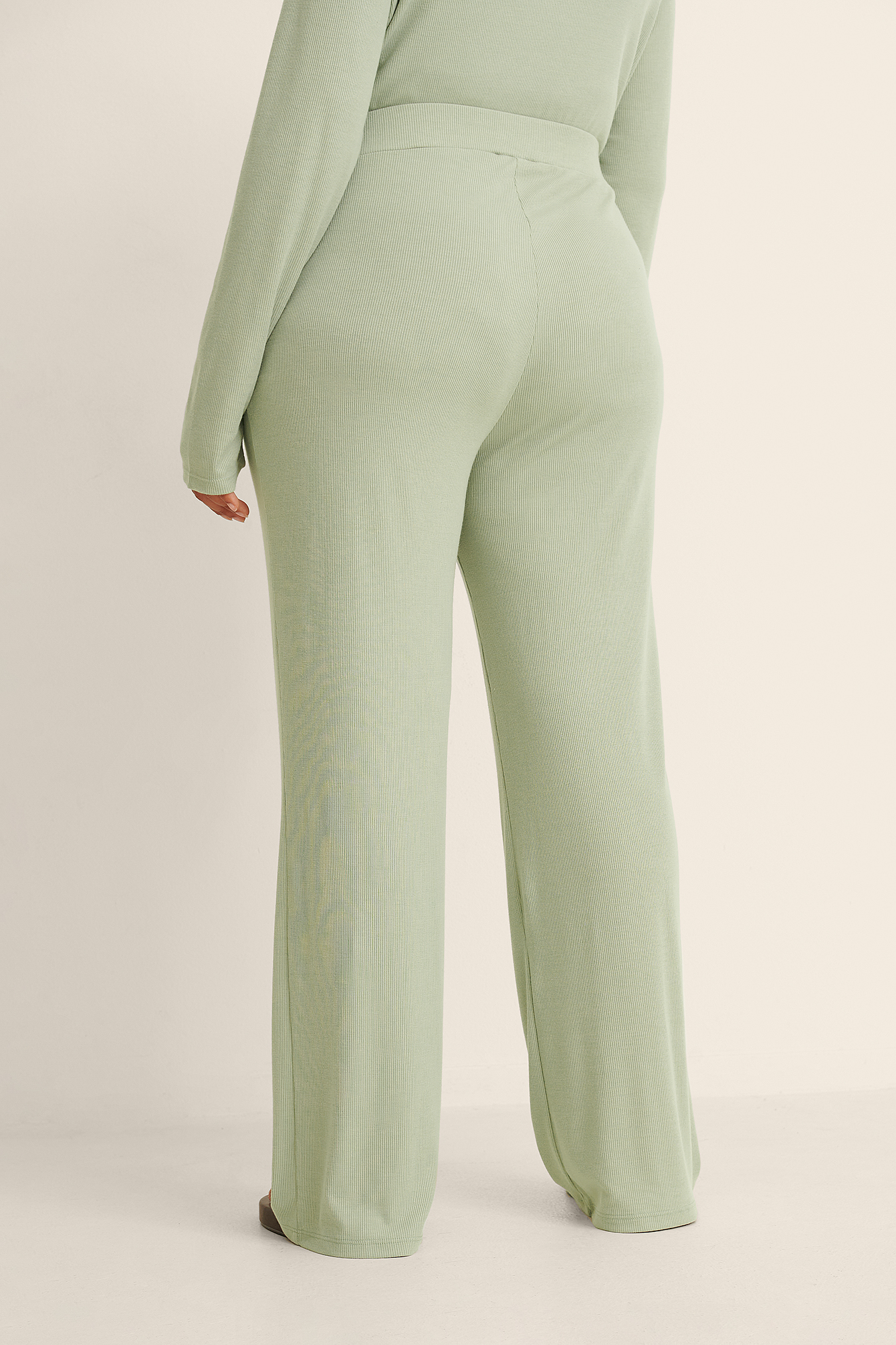 Soft Ribbed Wide Leg Pants Green | na 
