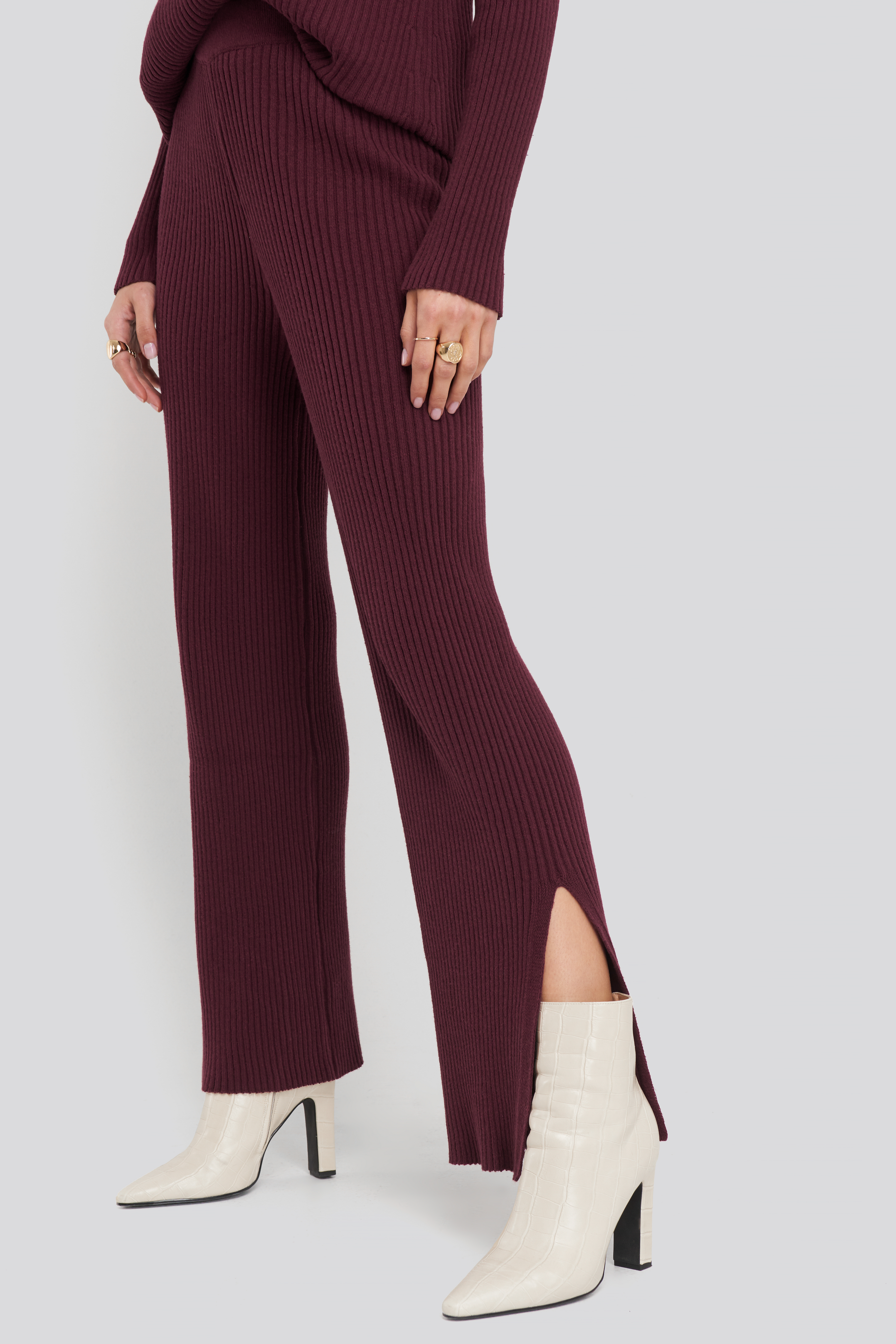 Recycled Split Hem Ribbed Knit Pants 