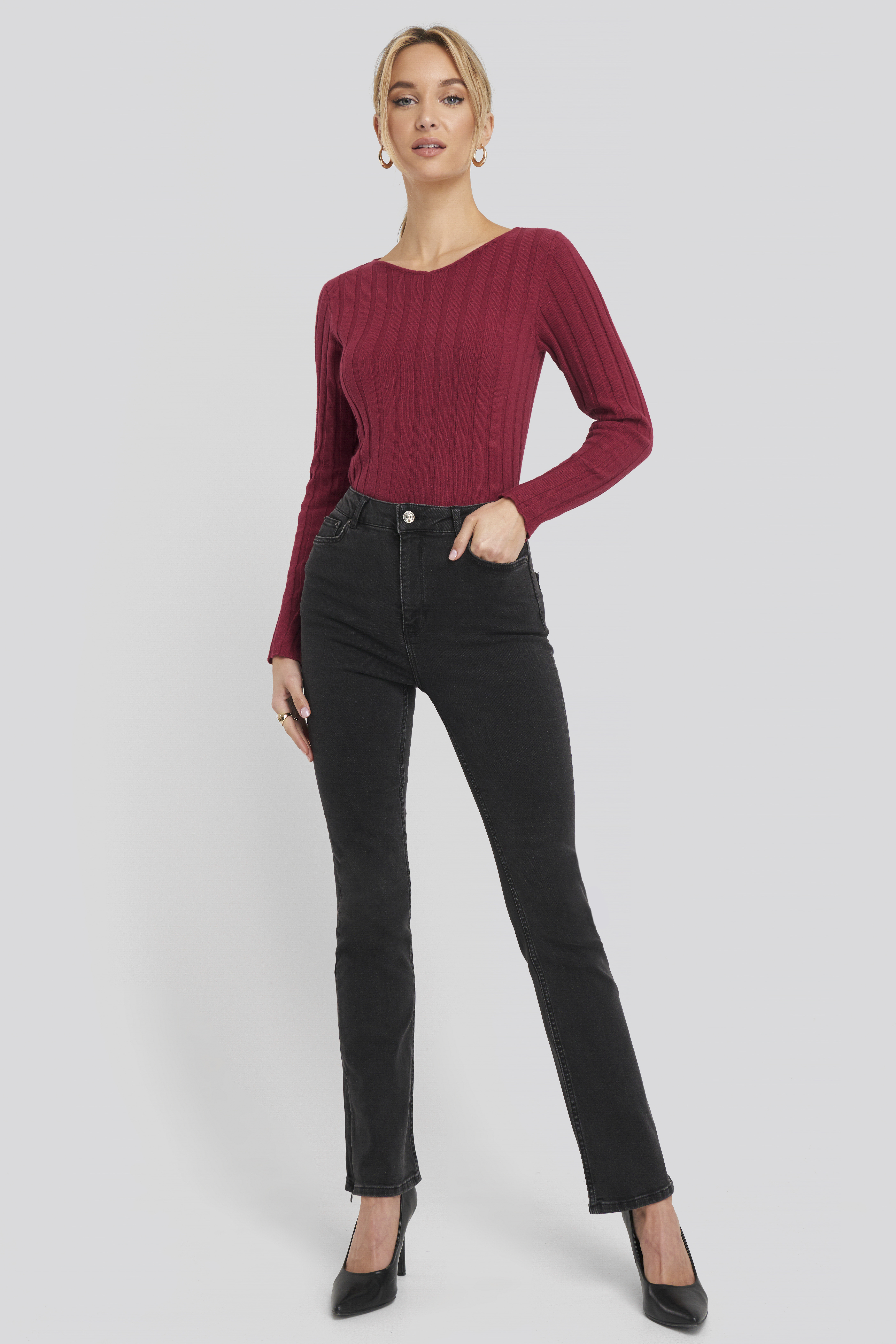 Recycled Split Hem Skinny Jeans Washed Black