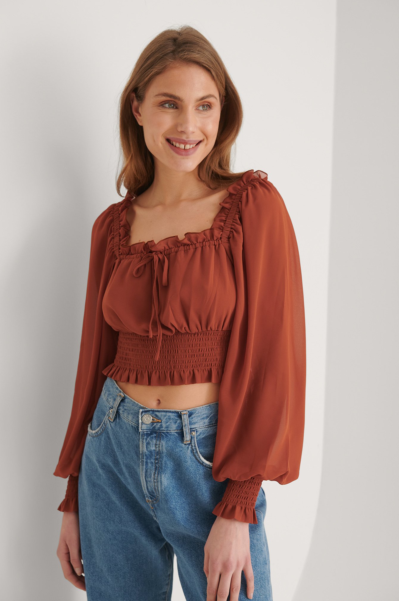 Terracotta Recycled Squared Neck Blouse