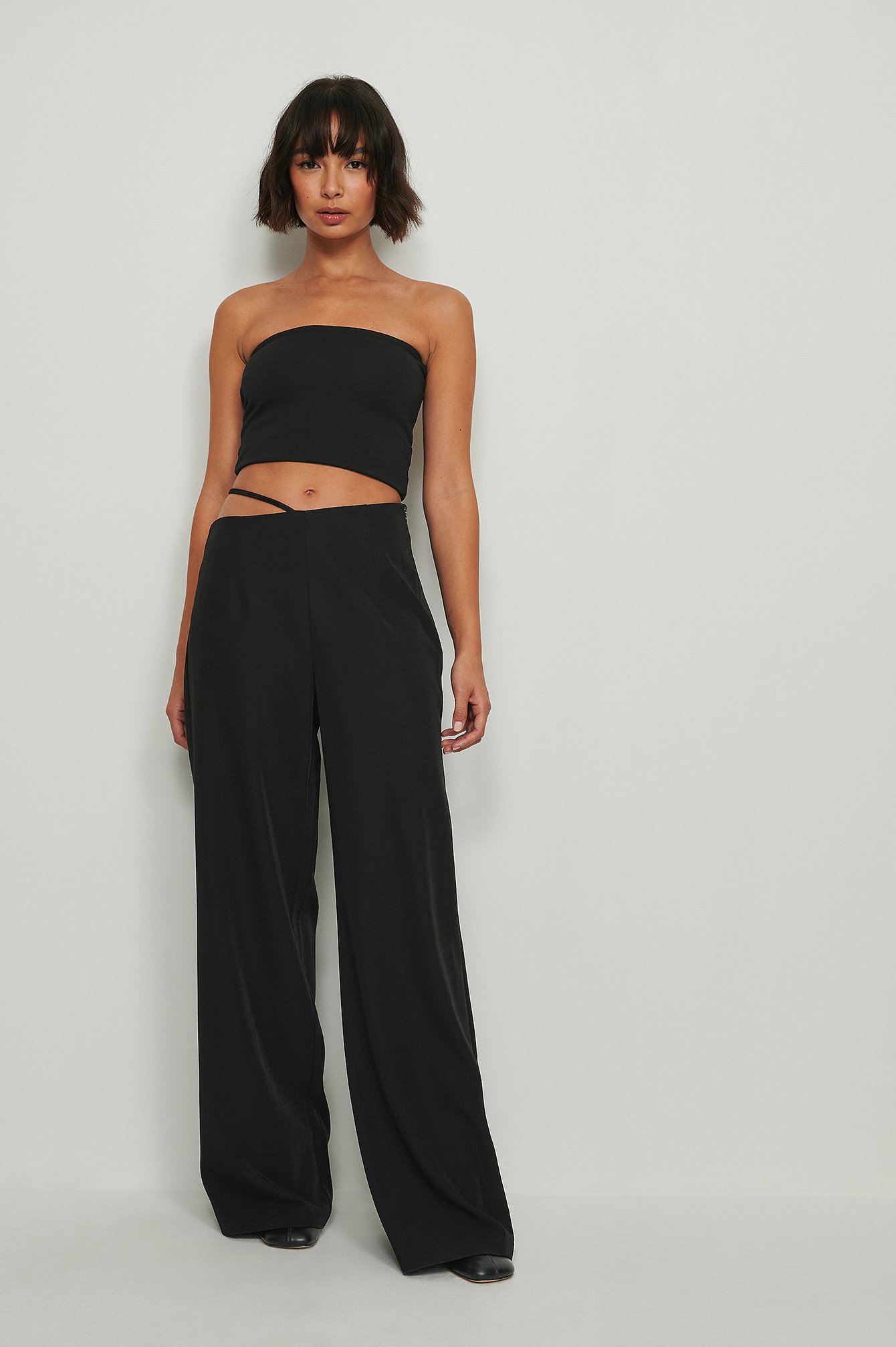 Black Recycled Strap Detailed Suit Pants