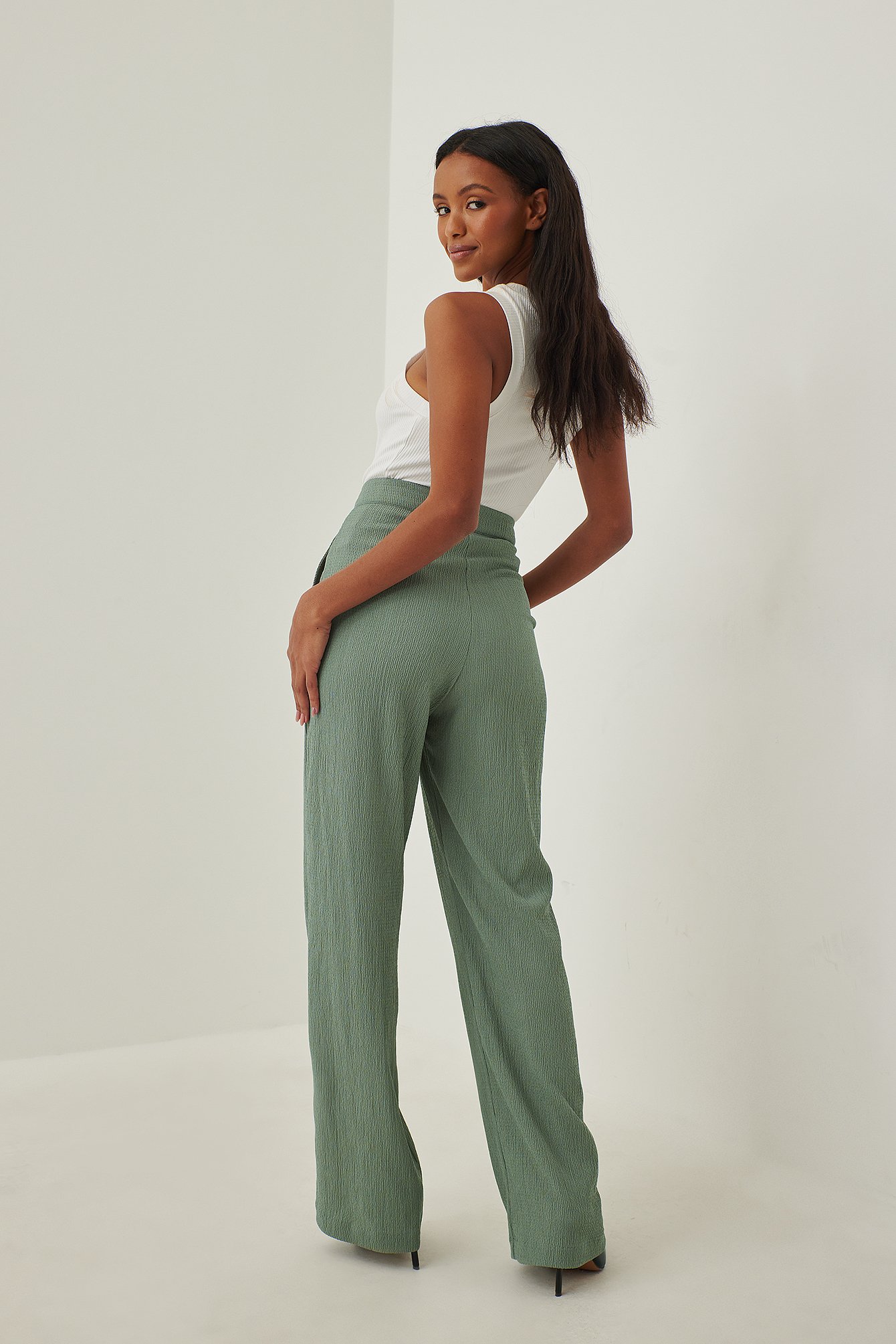 Green Recycled Structured Seamline Suit Pants