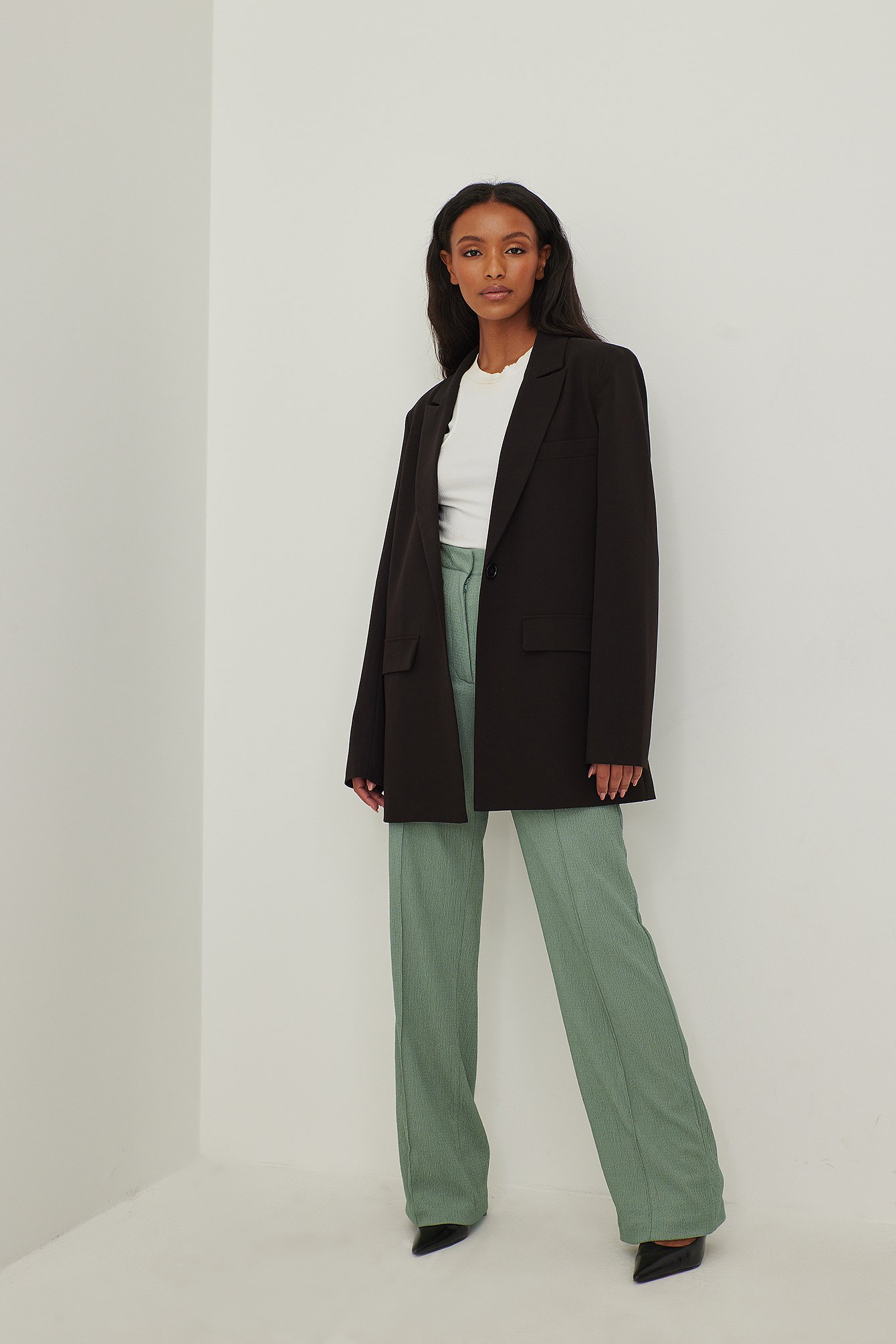 Green Recycled Structured Seamline Suit Pants