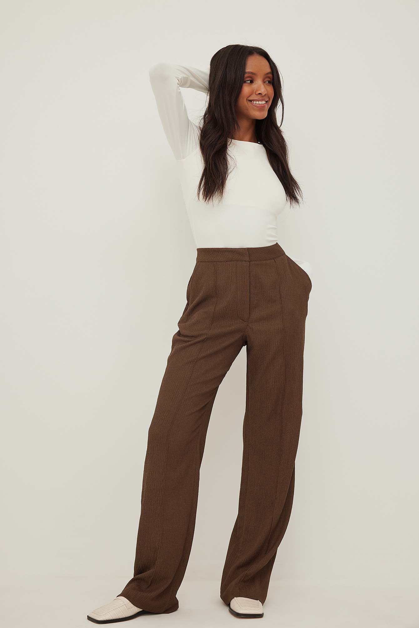 Recycled Structured Seamline Suit Pants Brown | na-kd.com