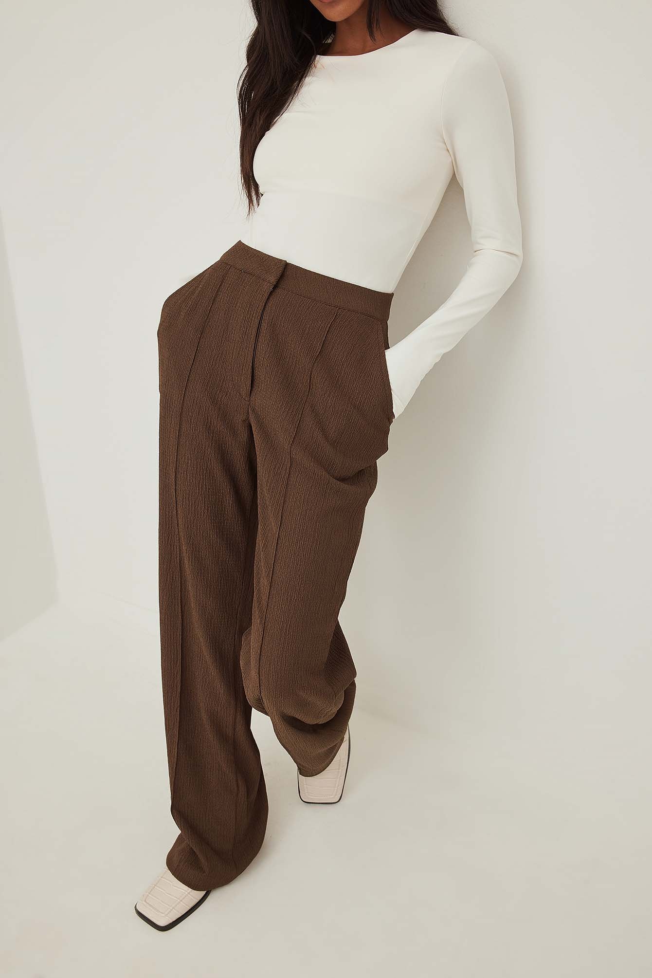Brown Recycled Structured Seamline Suit Pants