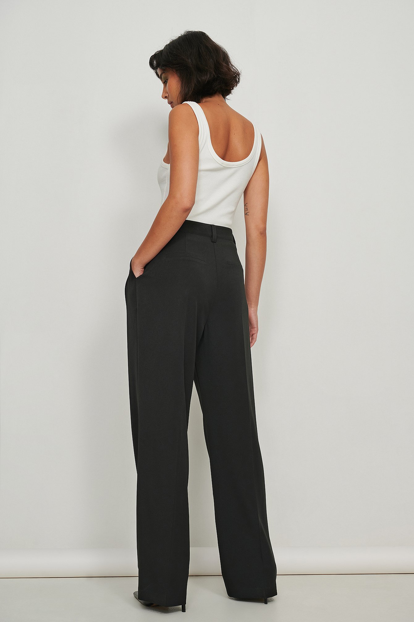 Black Recycled Tapered Double Darted Suit Pants