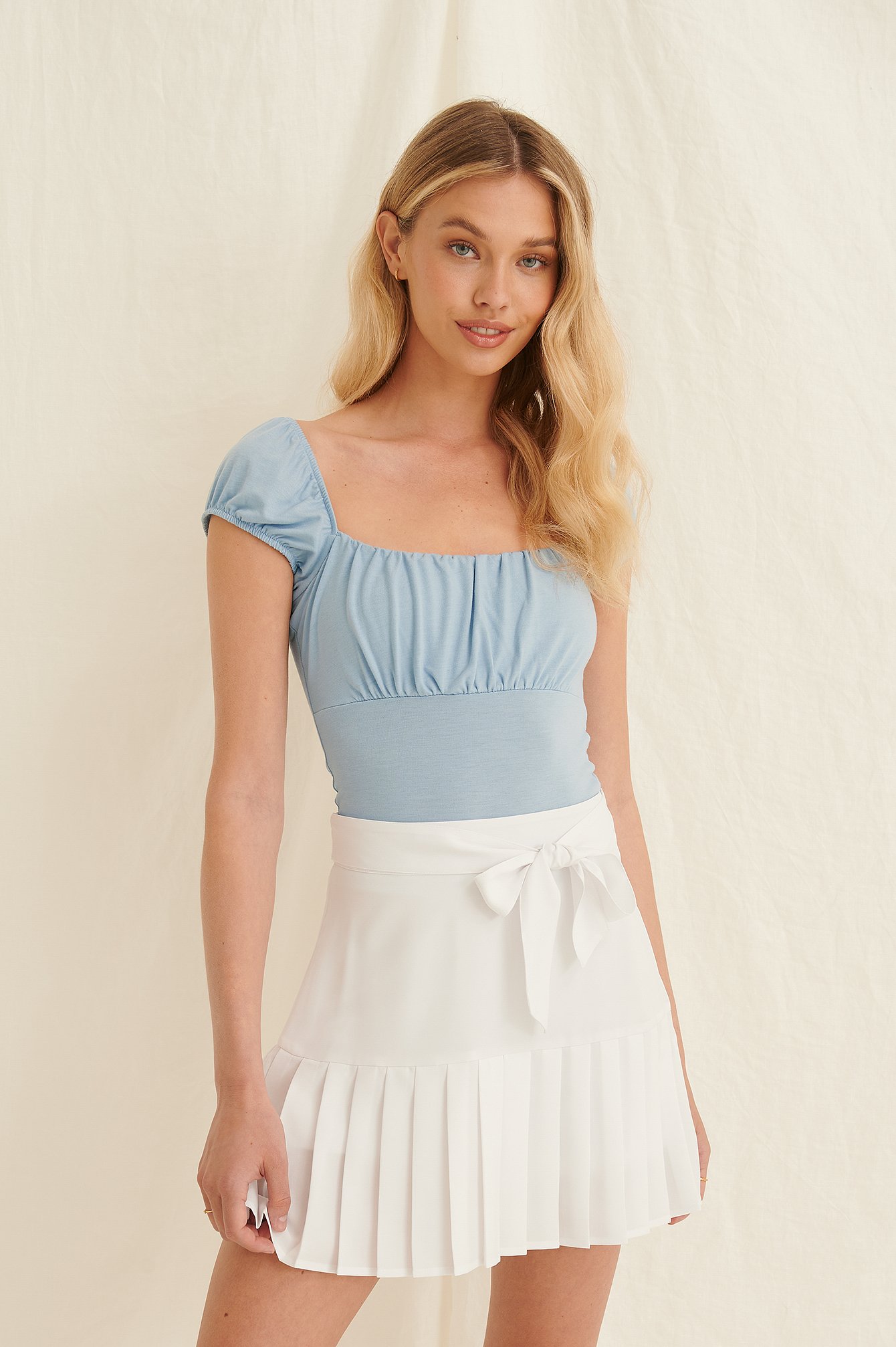 White Recycled Tie Detail Frill Mini Skirt