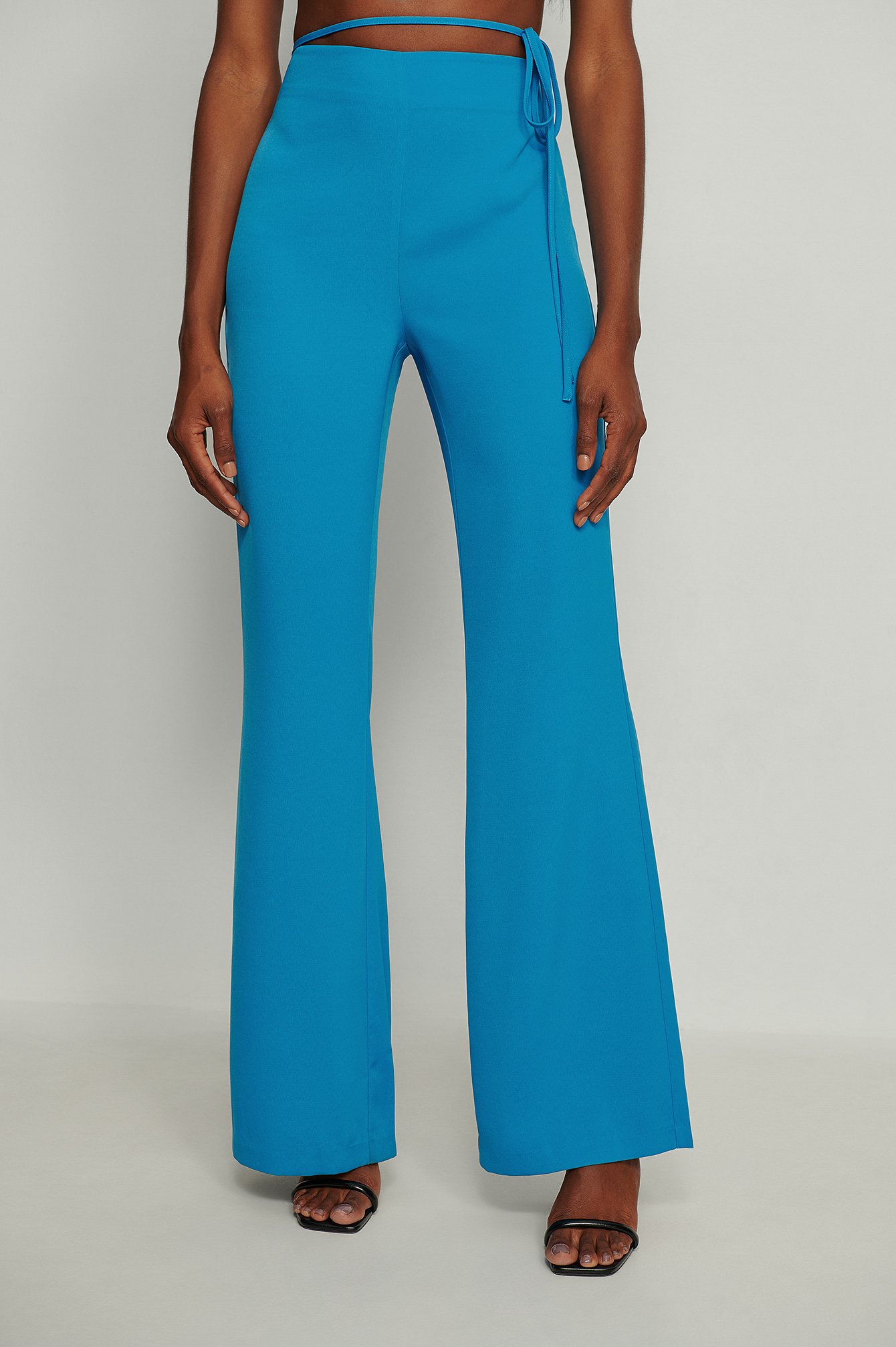 Blue Pantaloni eleganti con lacci laterali in tessuto riciclato