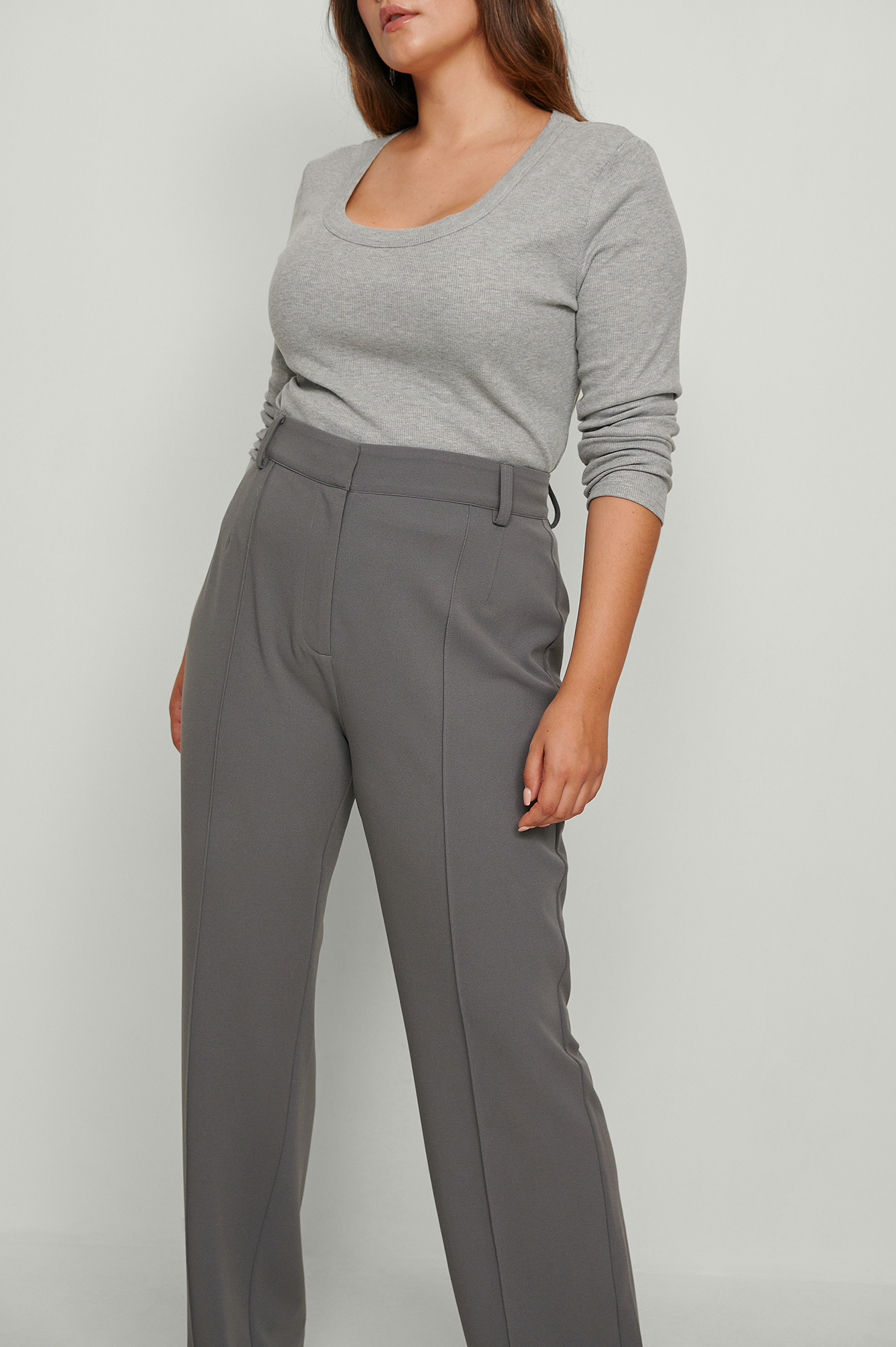Fitted Wide Leg Suit Pants Grey | na-kd.com