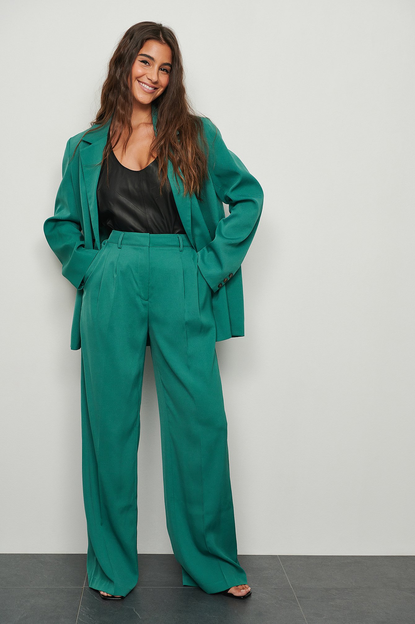 Teal Recycled Wide Leg Darted Pants
