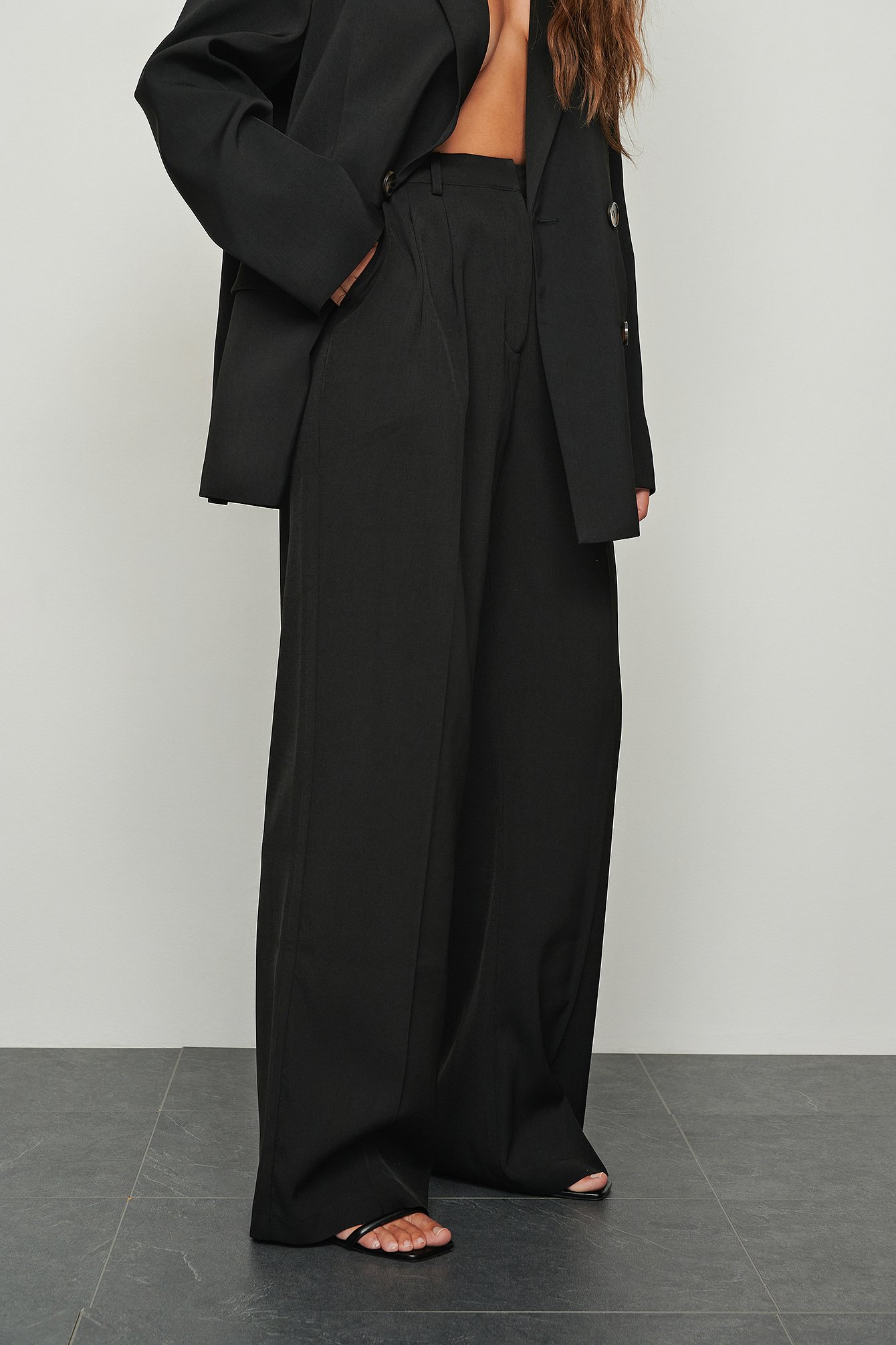 Black Recycled Wide Leg Darted Pants
