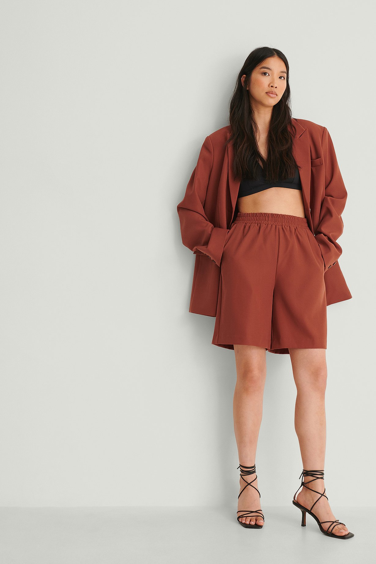 Warm Brown Recycled Elastic Waist Shorts