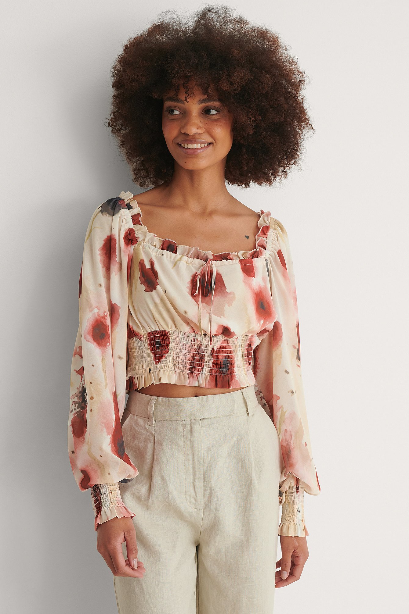 Watercolor Print Recycled Squared Neck Blouse
