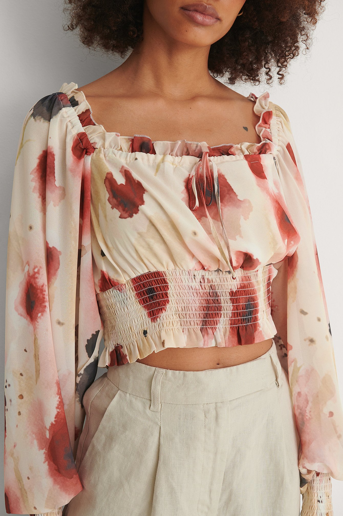 Watercolor Print Recycled Squared Neck Blouse