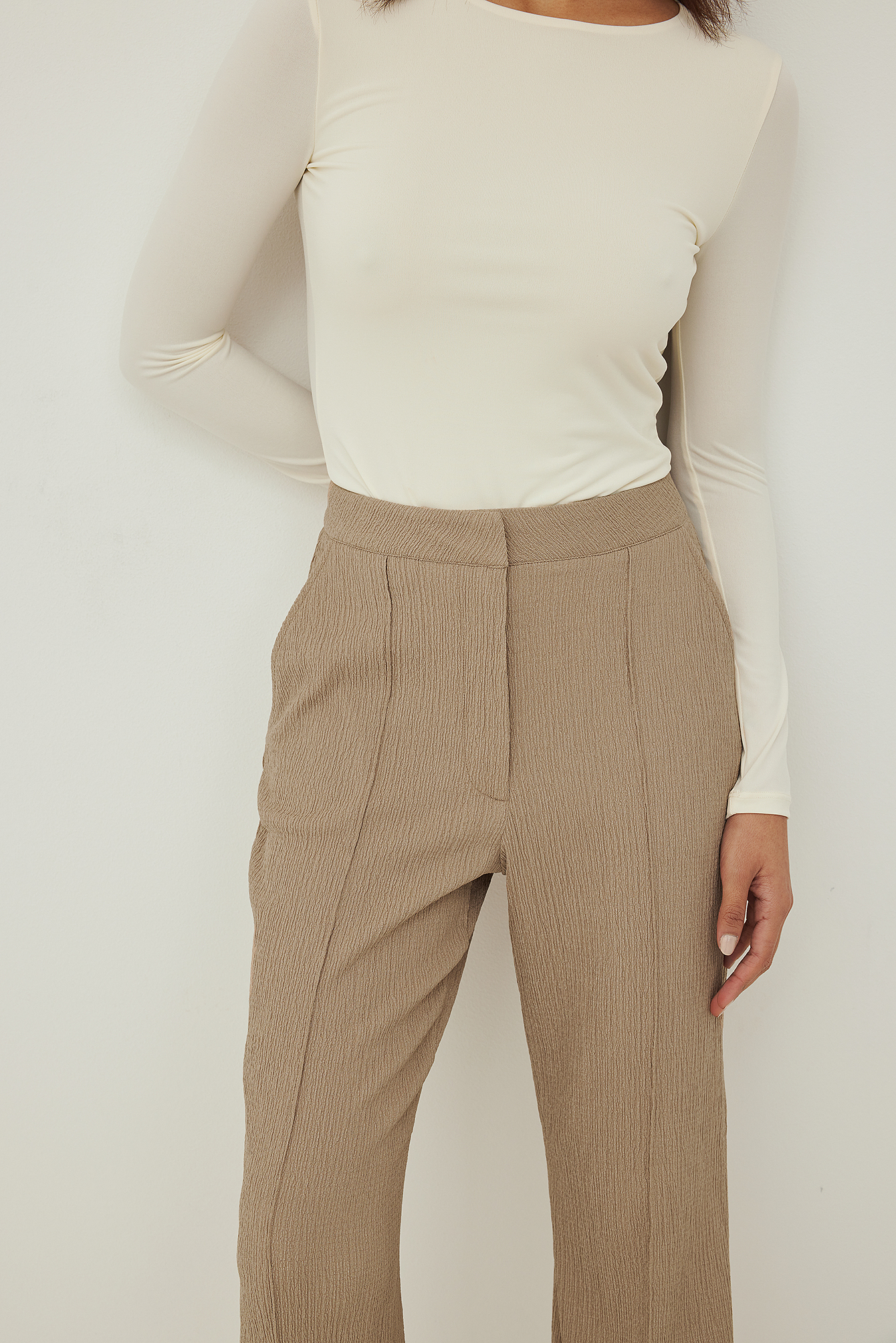 Beige Recycled Structured Seamline Suit Pants