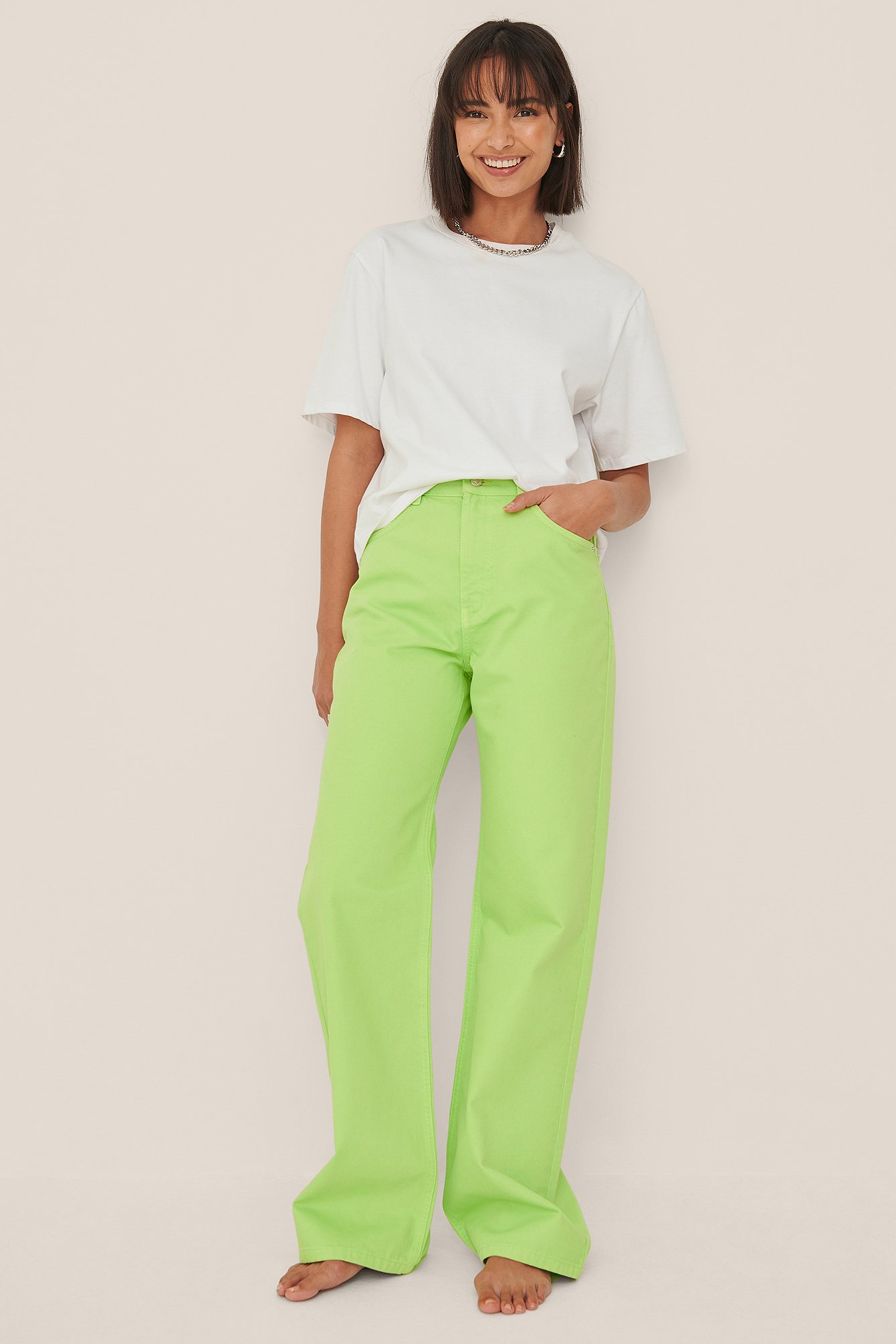 Green Relaxed Full Length Jeans