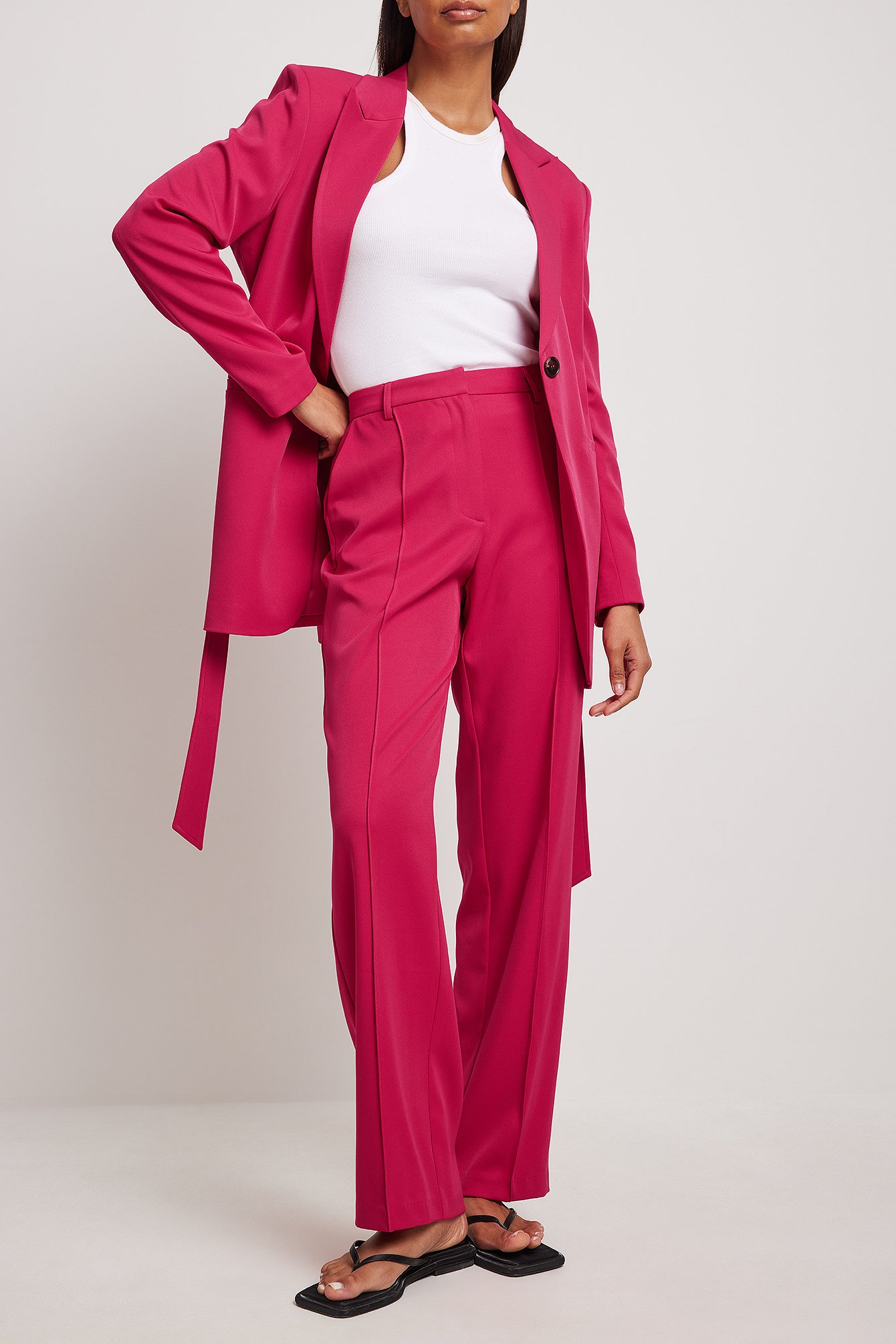 Dark Pink Relaxed Mid Waist Suit Pants
