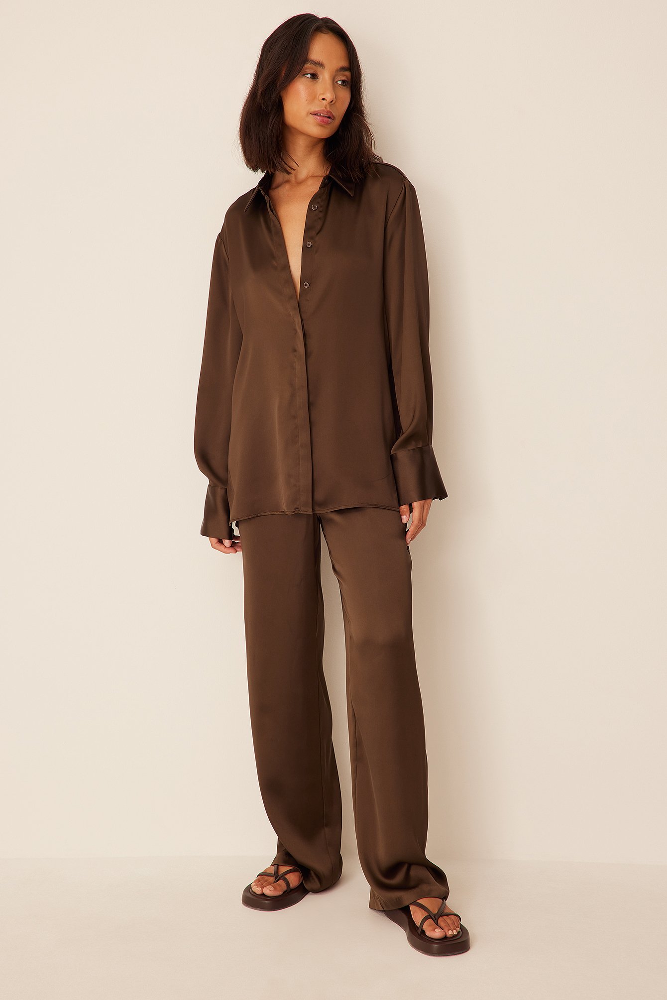 Brown Relaxed Satin Trousers