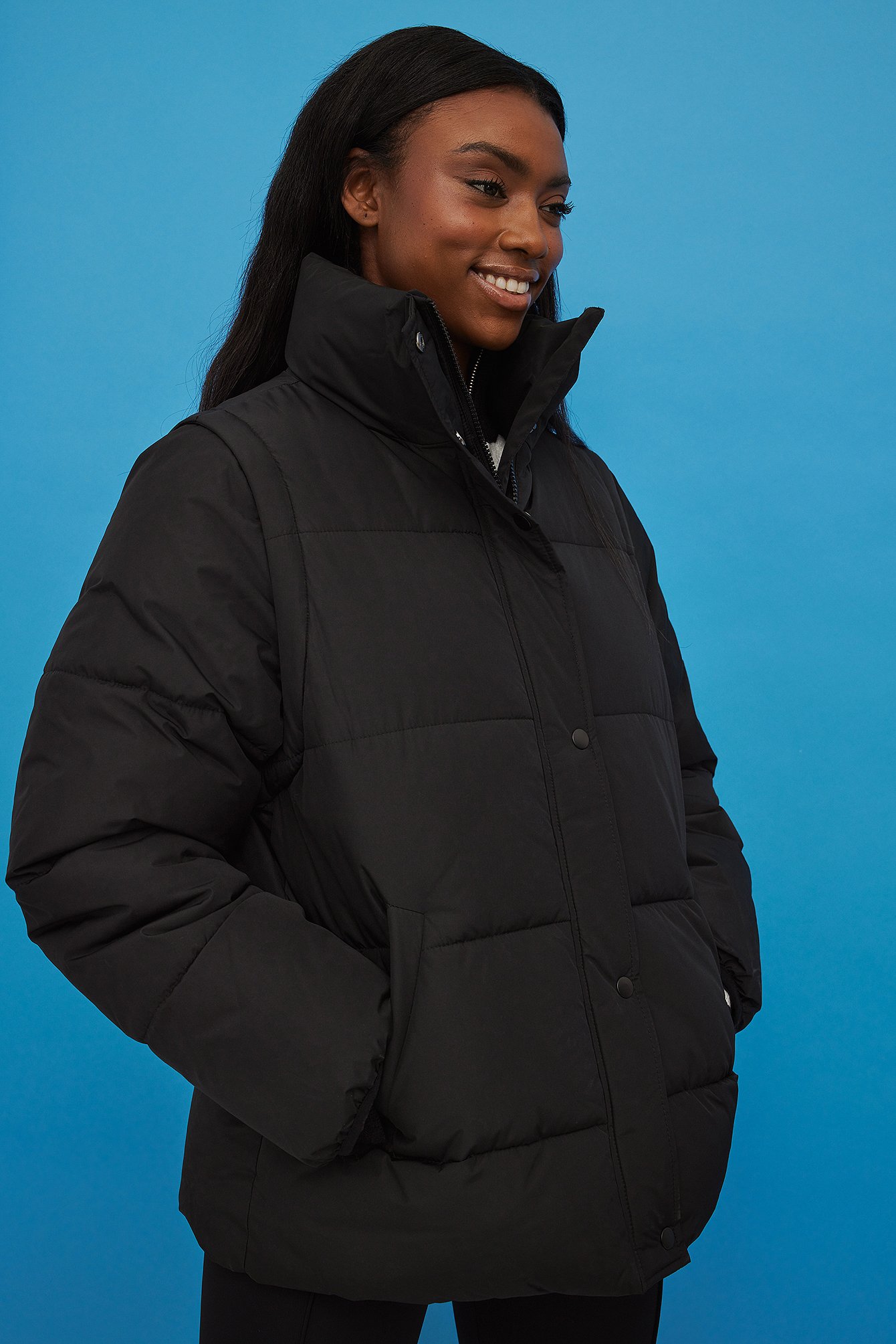 Black Removable Sleeve Puffer Jacket