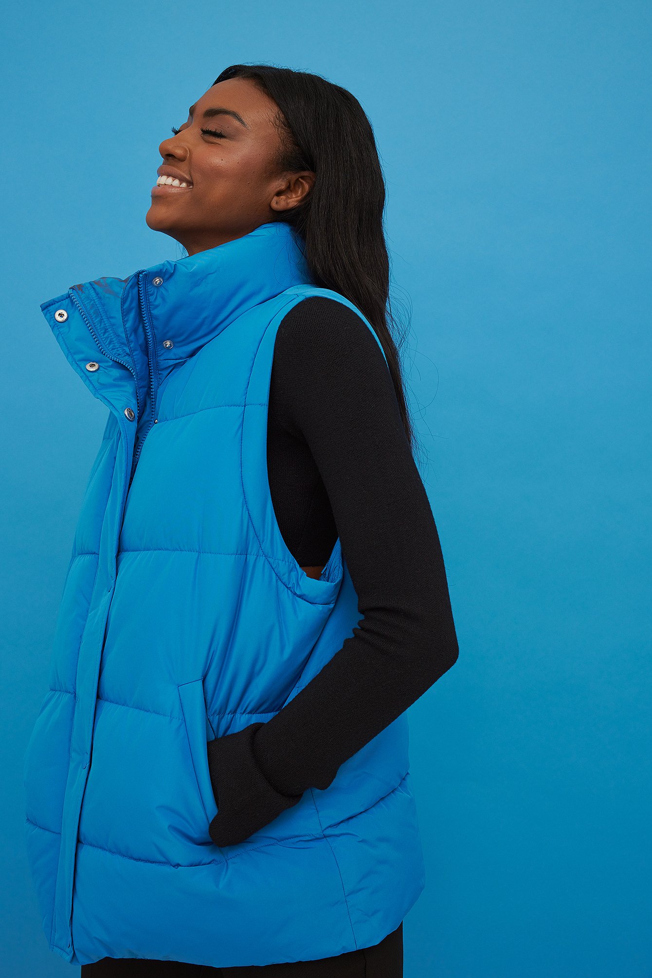 French Blue Removable Sleeve Puffer Jacket
